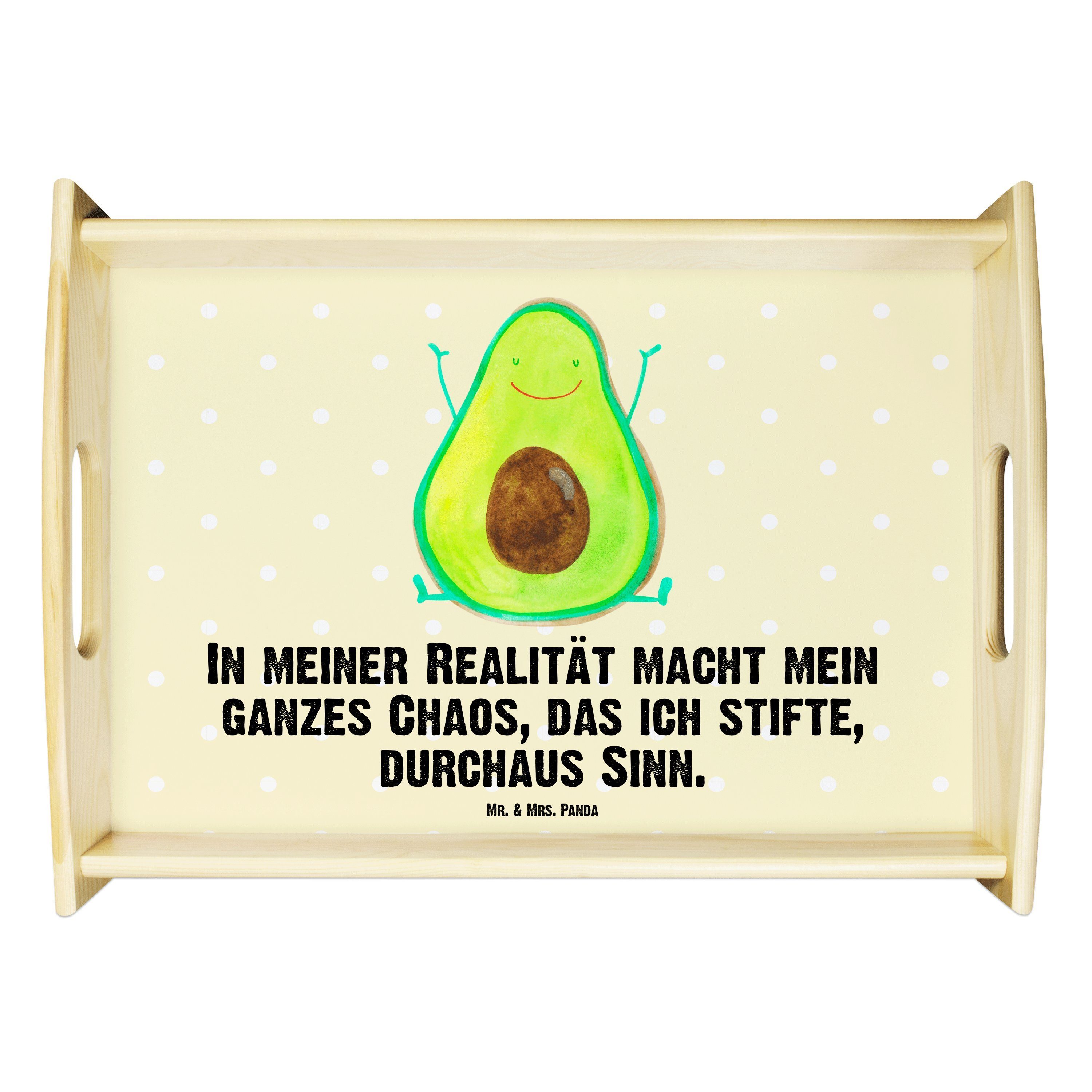 Mr. & Mrs. Panda Tablett Avocado Happy - Gelb Pastell - Geschenk, Frucht, Tablett, Freude, Veg, Echtholz lasiert, (1-tlg)