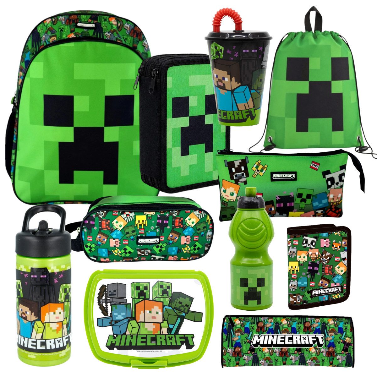 Minecraft Schulrucksack Minecraft Schulrucksack-Set XXL 11-teilig für Schule & Freizeit (11-tlg)