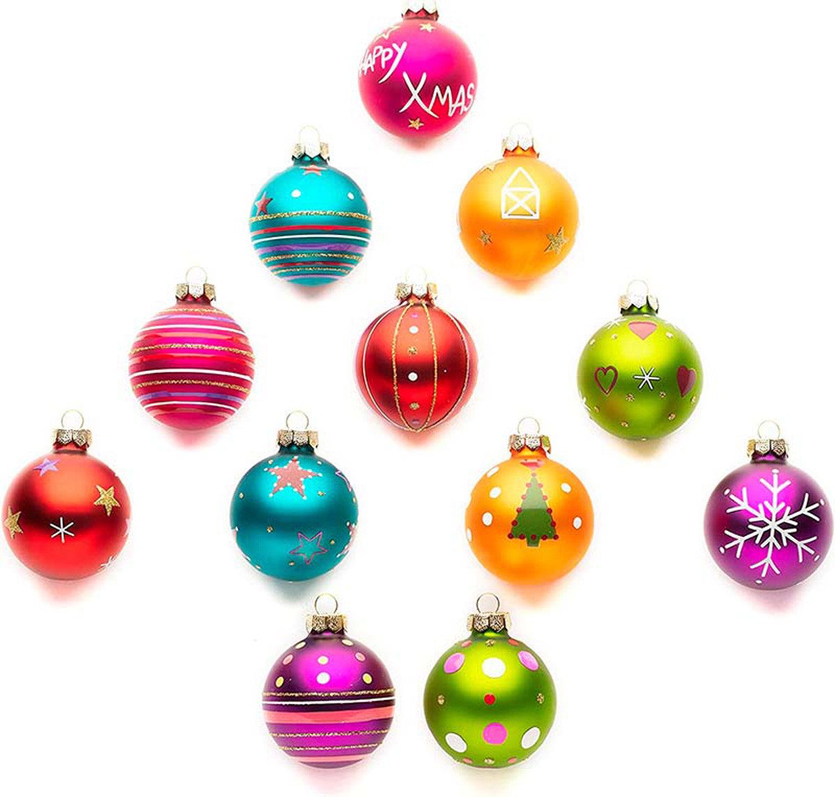 INGE-GLAS® Weihnachtsbaumkugel Weihnachtskugeln Happy Xmas, Ø 6 cm, 12 Stück