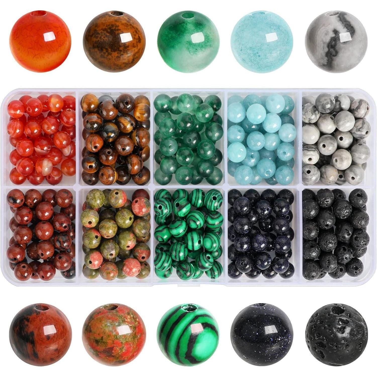 LuxusKollektion Bastelperlen Edelsteinperlen 6mm rund 300 Stück 10 Farben 6mm
