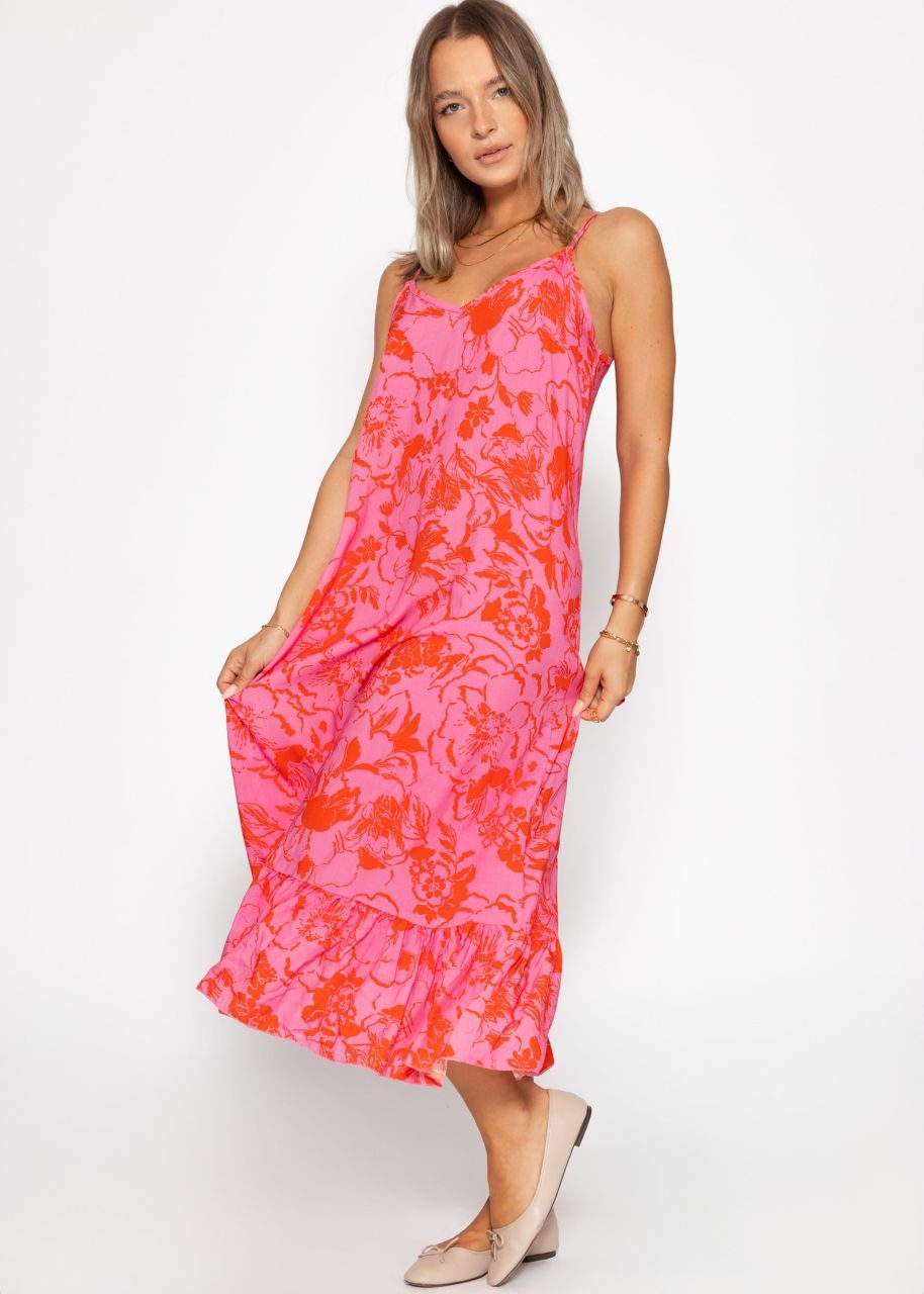 SASSYCLASSY Maxikleid Maxikleid mit Blumenmuster für Damen Luftiges Trägerkleid mit Volantabschluss und V-Ausschnitt