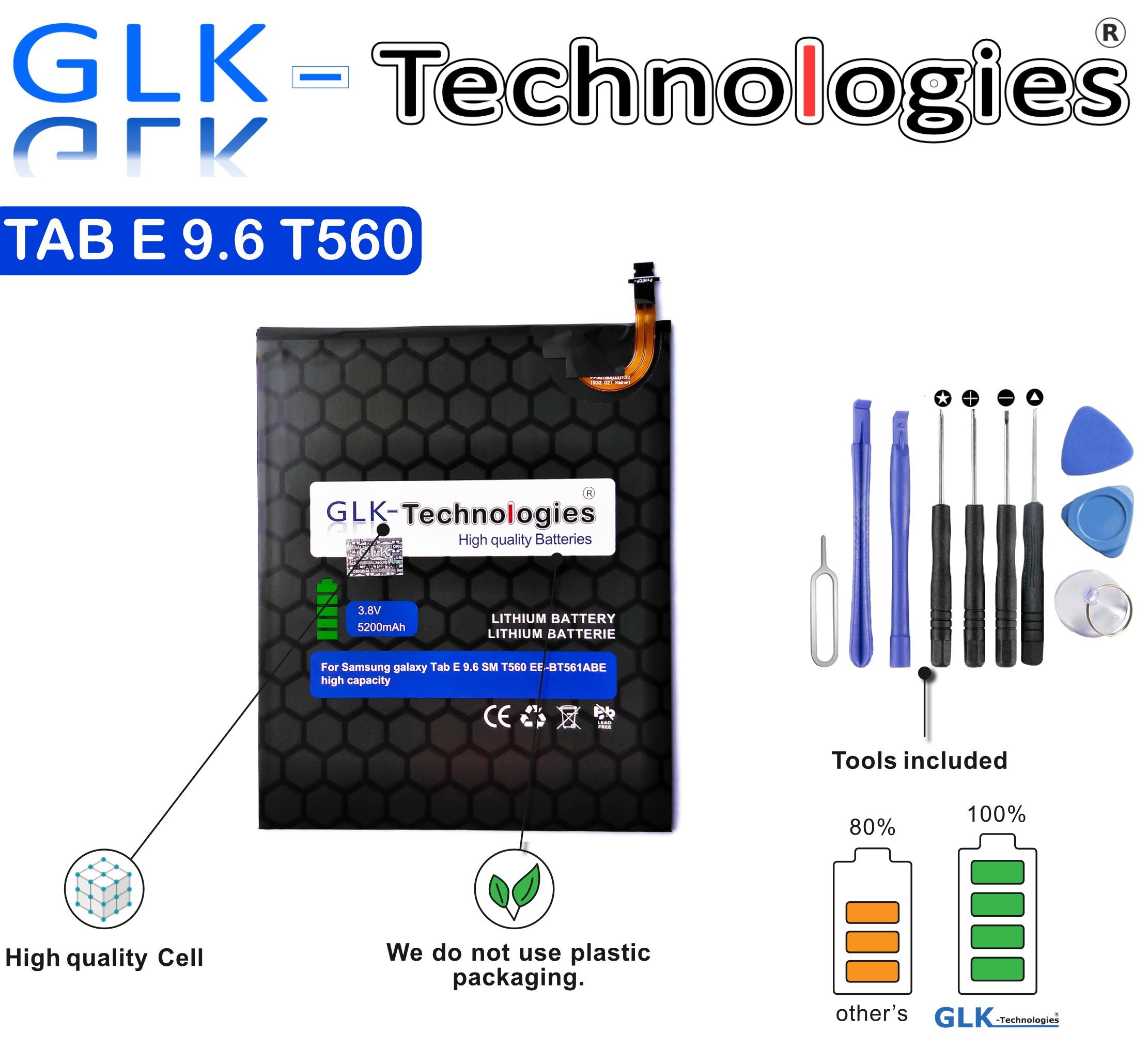 GLK-Technologies GLK Akku für Samsung Galaxy Tab E 9.6 EB-BT561ABE EB-BT561ABA Tablet-Akku