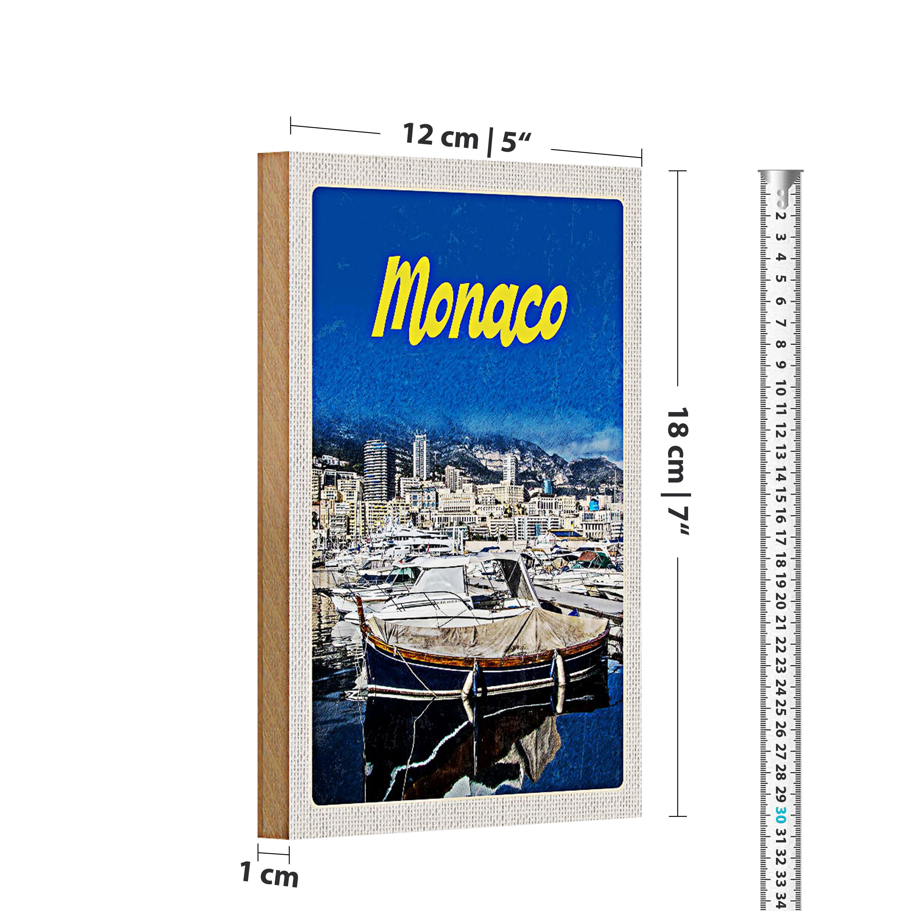 Roomando Holzbild Reise 12x18cm Monaco Frankreich Yacht Strand Meer