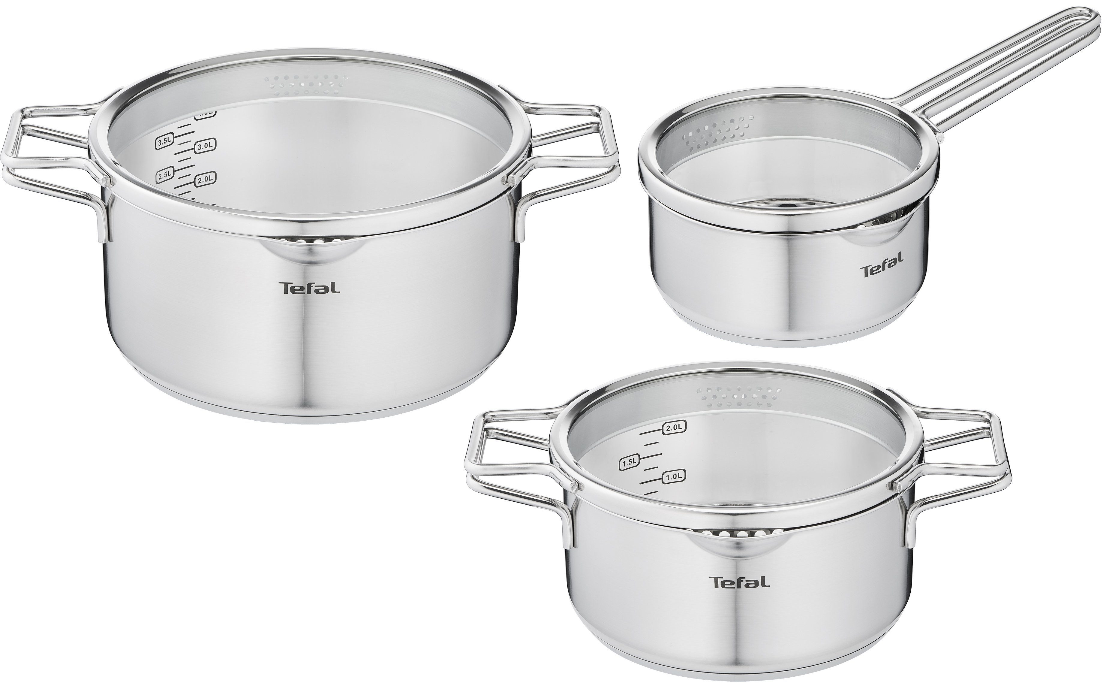 Tefal Topf-Set Jamie Oliver Ingenio G6, Topfset Induktion mit Pfannen, Edelstahl (Set, 6-tlg., Bratpfanne 28 cm, Kasserollen 16/20 cm, Schmorpfanne 24 cm, 3 Deckel), Thermo-Signal, für alle Herdarten geeignet, L9769932