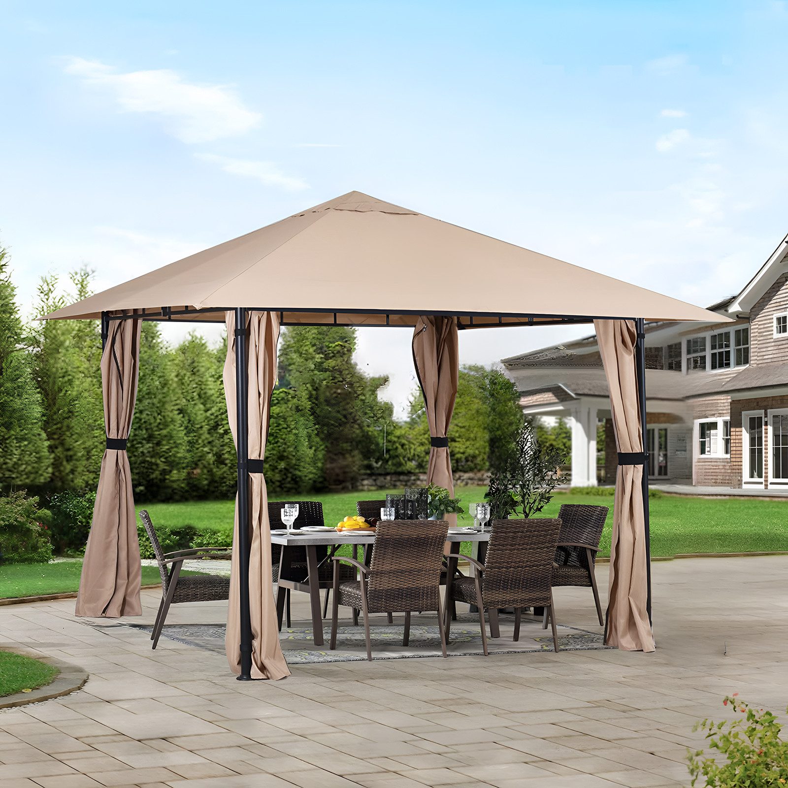 Sekey Pavillon Gartenpavillon 300x300 cm Partyzelt Gartenzelt, mit 4 Seitenteilen, mit 4 Seitenteilen, Wasserdicht, Windfest, Sonnenschutz, Seitenteile mit Reißverschluss