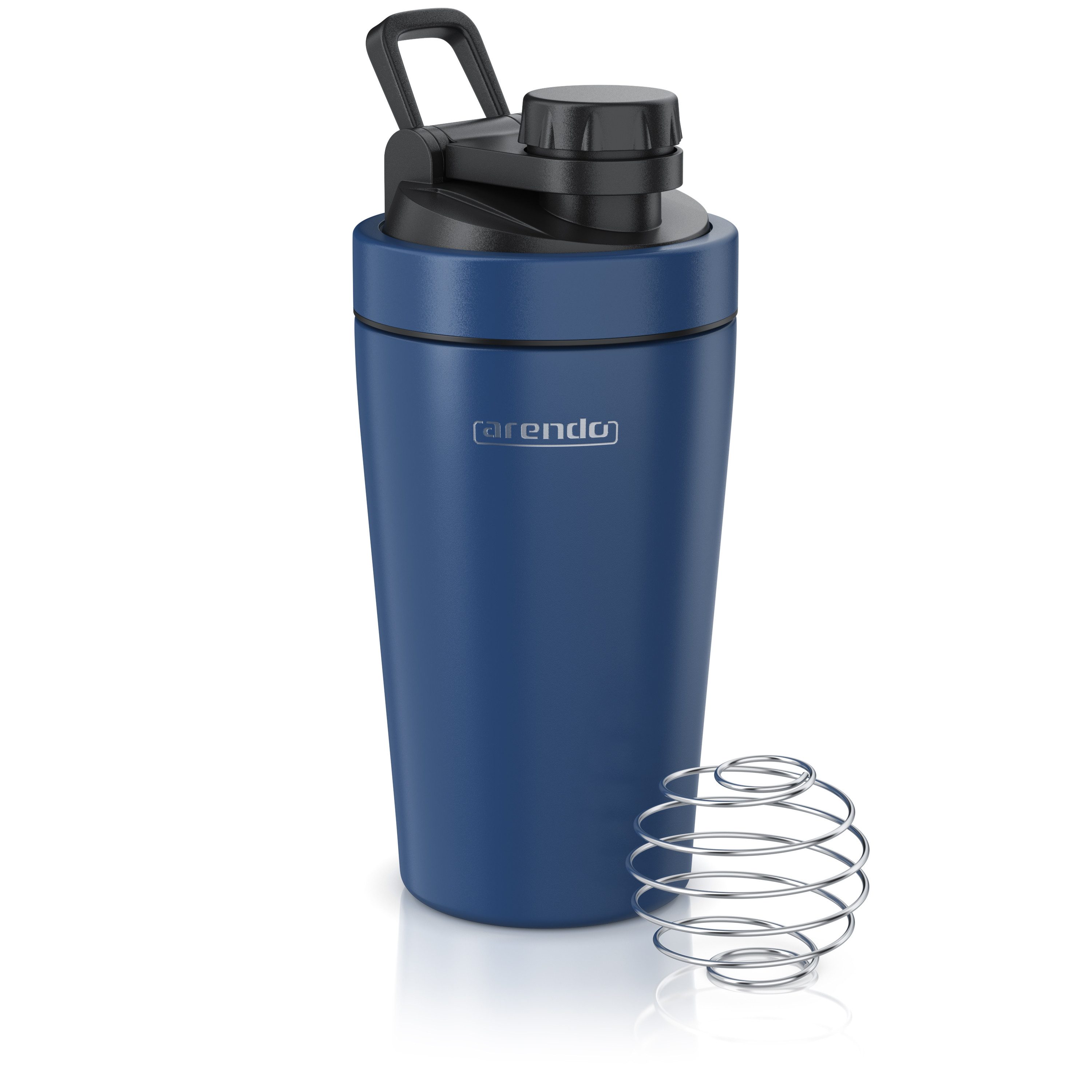 Arendo Protein Shaker Edelstahl Eiweißshaker 500 ml, dunkelblau, verschließbar, BPA-frei, Edelstahl, (1-tlg), auslaufsicher, spülmaschinengeeignet, mit Tragegriff und Mixball
