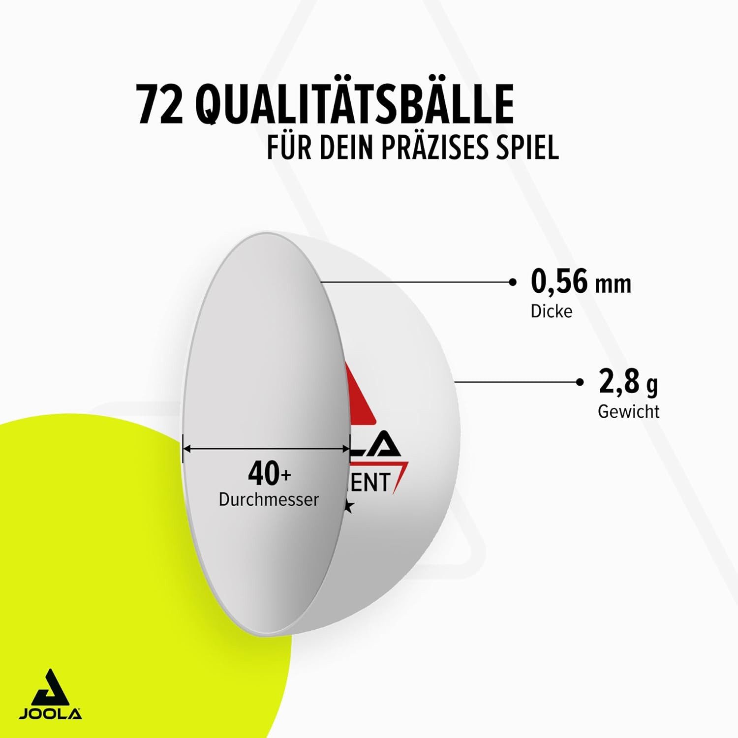 Joola Tischtennisball Tischtennisbälle Tournament ABS 40 72 Stück weiß