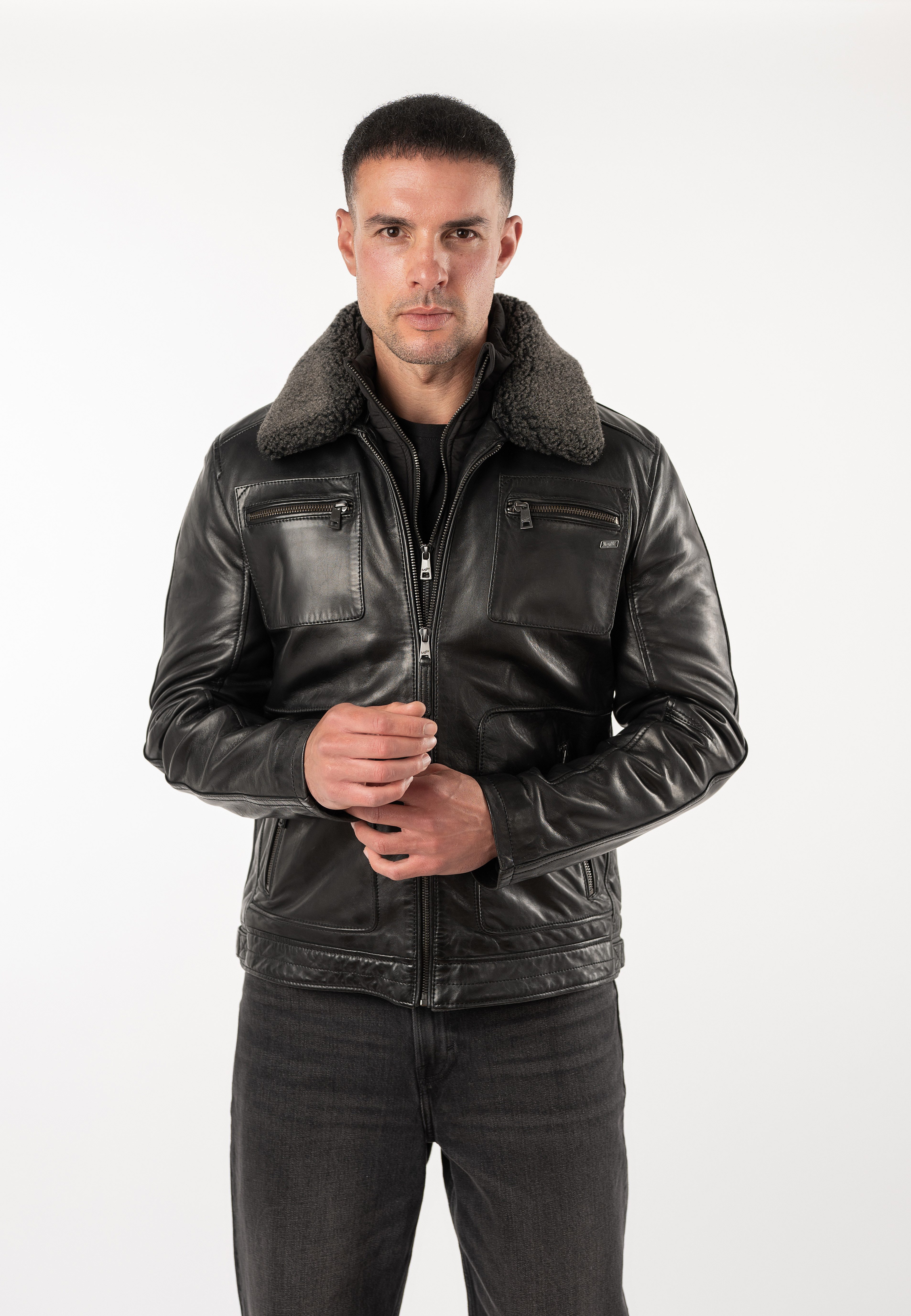Mauritius Lederjacke MMFello (mauritiusHerren26) mit Fellkragen, Fliegerjacke