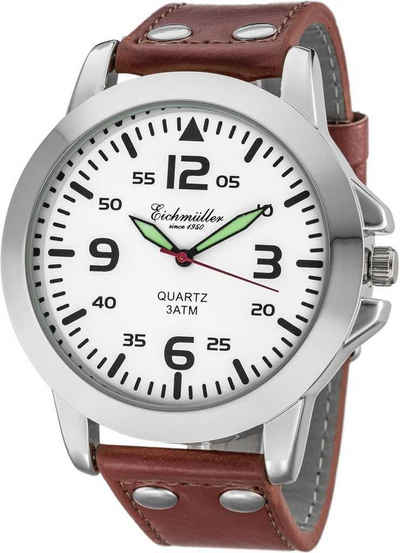 Eichmüller Quarzuhr Herrenuhr RE1007 weiss-braun Lederband 45 mm