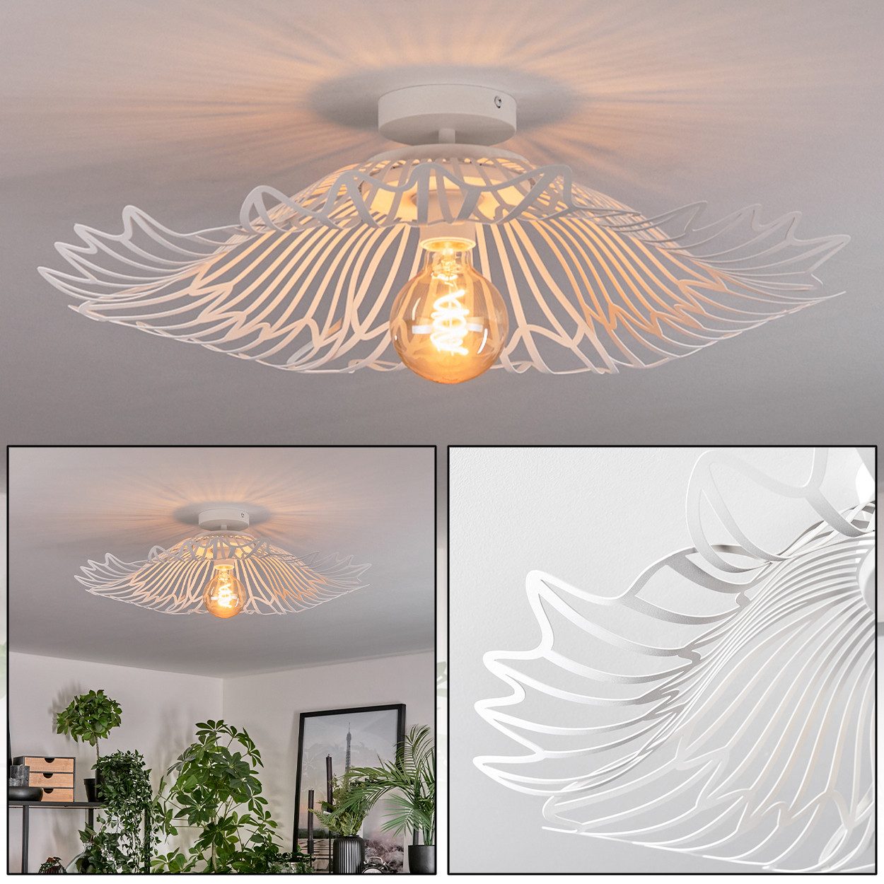 hofstein Deckenleuchte Deckenlampe aus Metall in Weiß, ohne Leuchtmittel, mit Schirm in Gitter-Optik (66,5 cm), 1 x E27, ohne Leuchtmittel