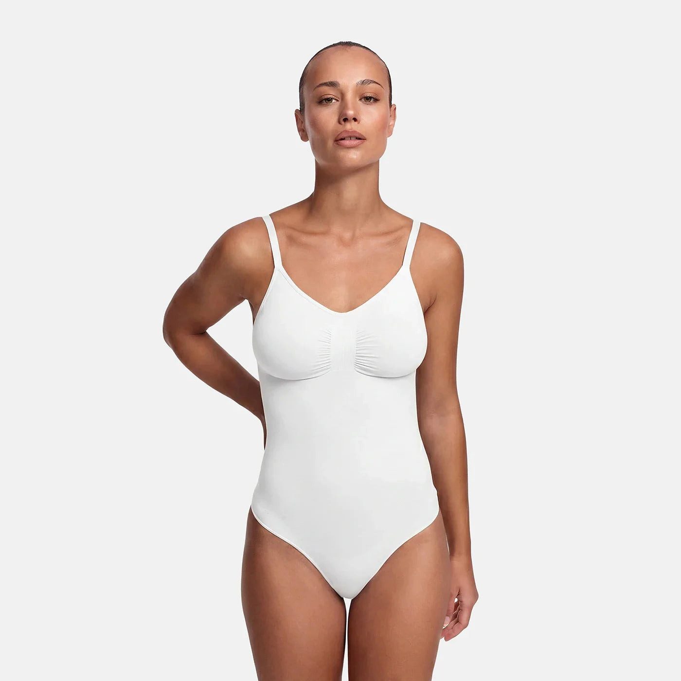 Creamy Fabrics Miederbody Bodysuit Sculpting Shapewear mit String-Weiß-2XL (1-tlg) Figurformend
