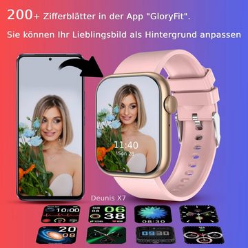 Deunis Fur Damen Herren mit Telefonfunktion Smartwatch (1,85 Zoll, Android iOS), Mit Fitness Tracker, Schlafmonitor, Schrittzähler, Armband Sportuhr