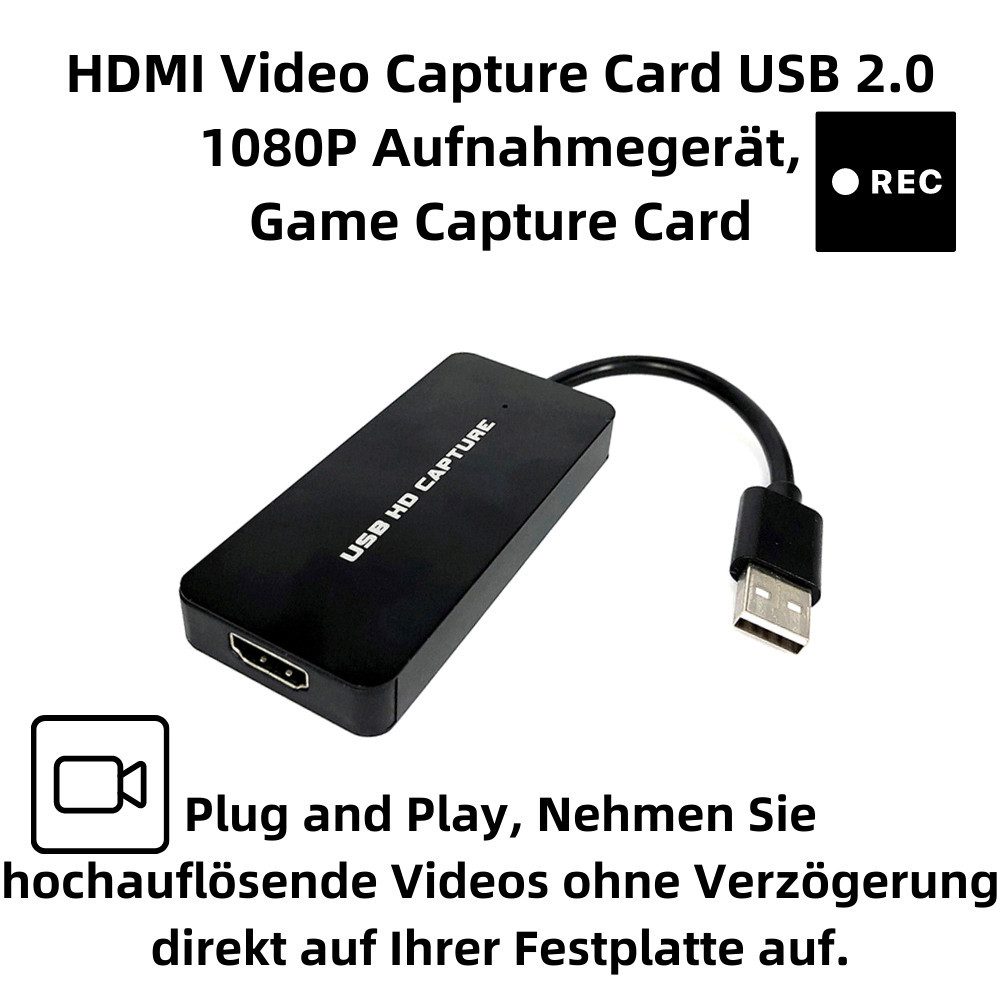 Bolwins D36D USB auf HDMI Adapter Game Capture Card Video Aufnahmegerät 1080P USB-Adapter USB 2.0 zu HDMI, 10 cm, USB auf HDMI Videoübertragung