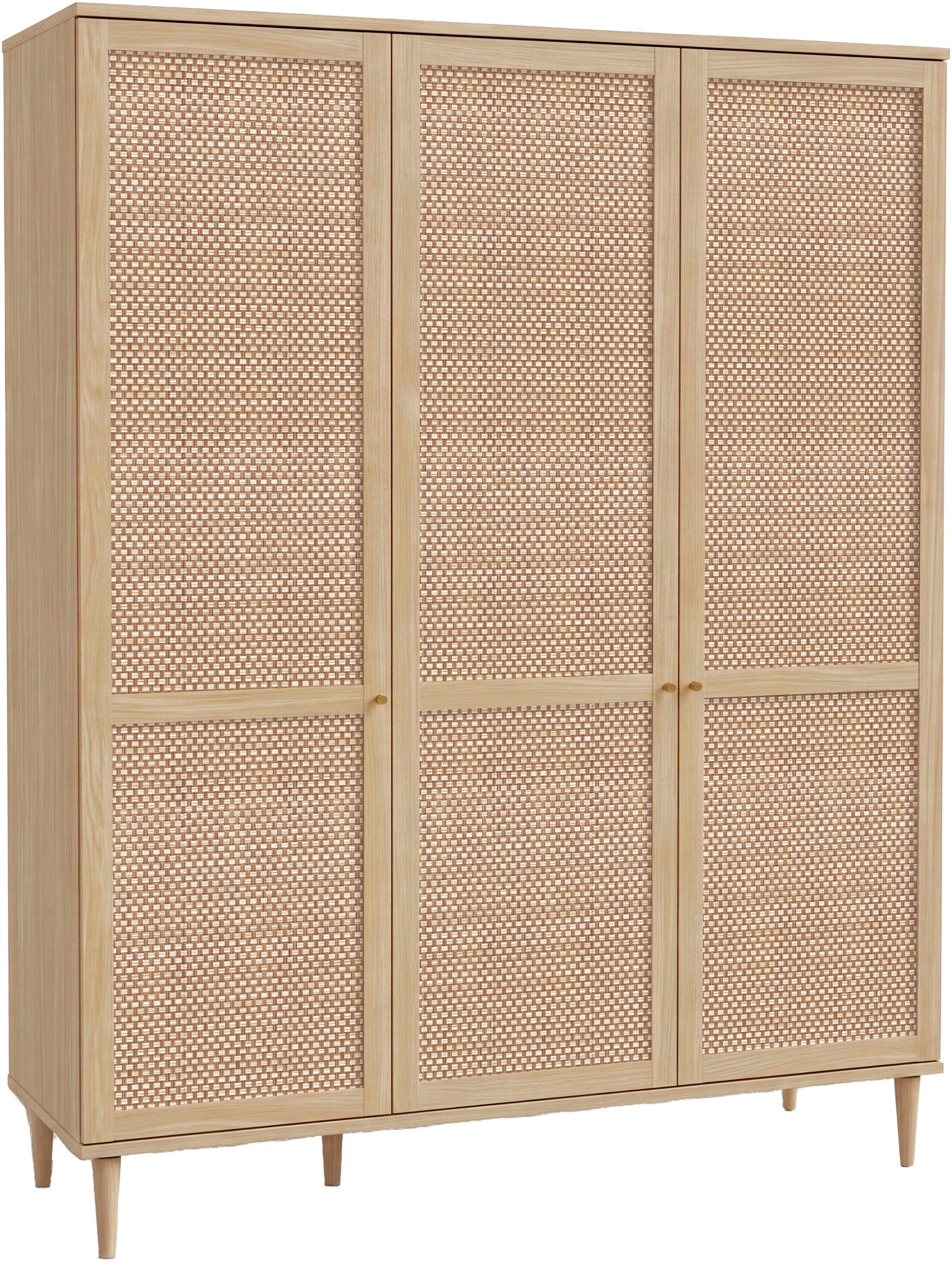 OTTO home Kleiderschrank ELLIAN mit natürlicher Geflechtoptik und warmem Holzdekor Holzfüße, Metallgriffe, Made in EU, viel Stauraum, FSC® zertifiziert