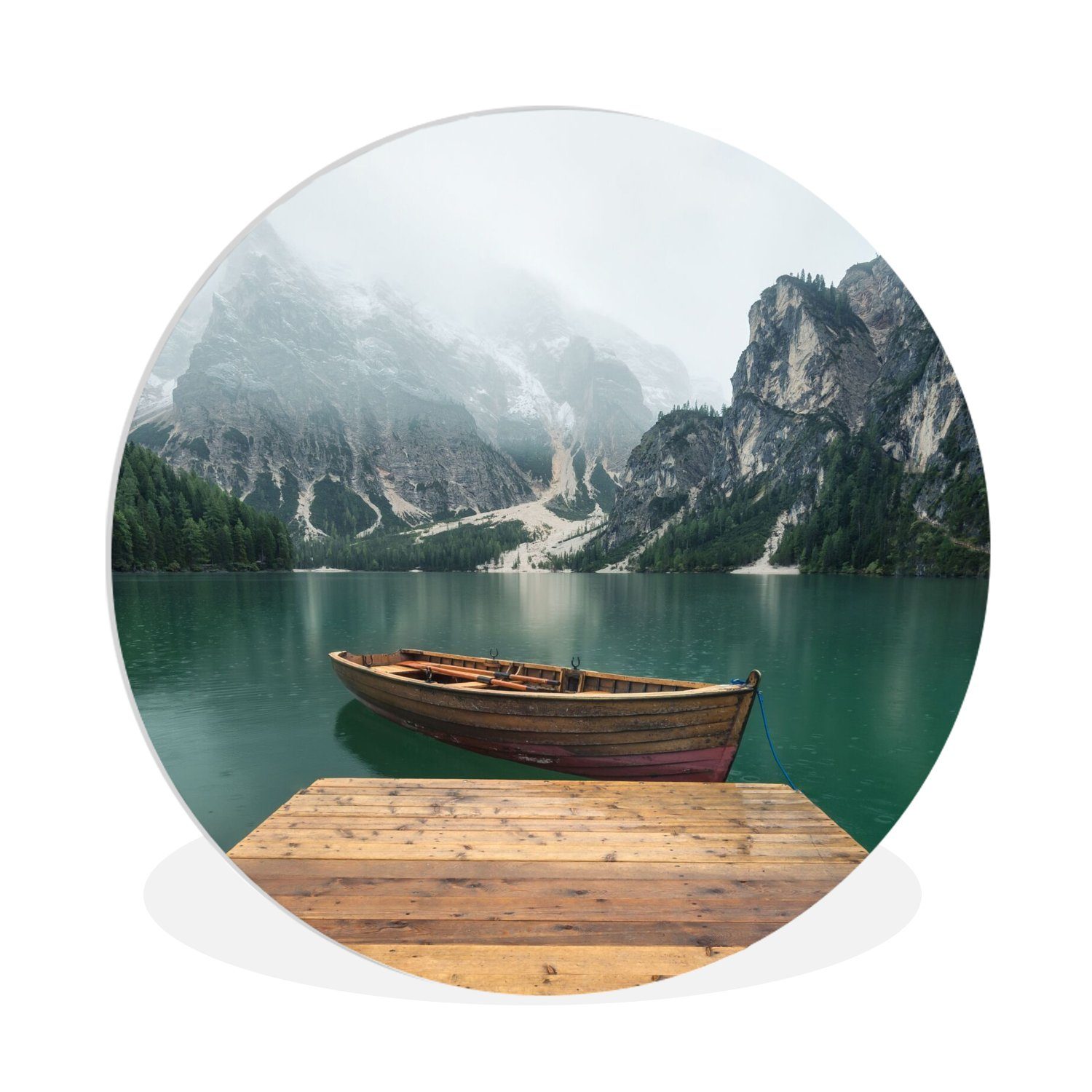 Gemälde Nebel - Schnee - Berg - Boot