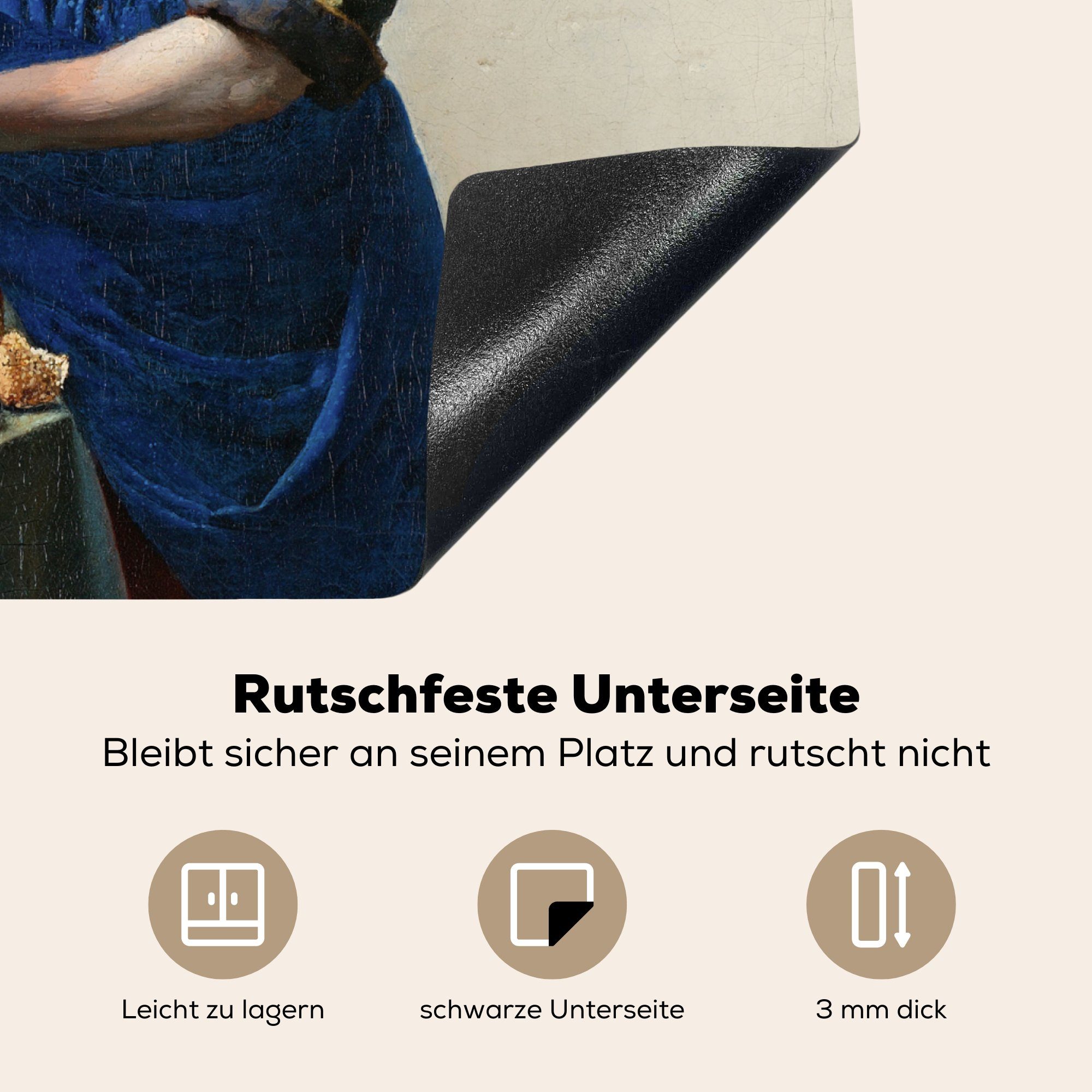 Kunst tlg), - Meister Milchmädchen Induktionsschutz, Induktionskochfeld, - Das Alte MuchoWow Ceranfeldabdeckung Vermeer, cm, 59x51 - Vinyl, (1 Herdblende-/Abdeckplatte