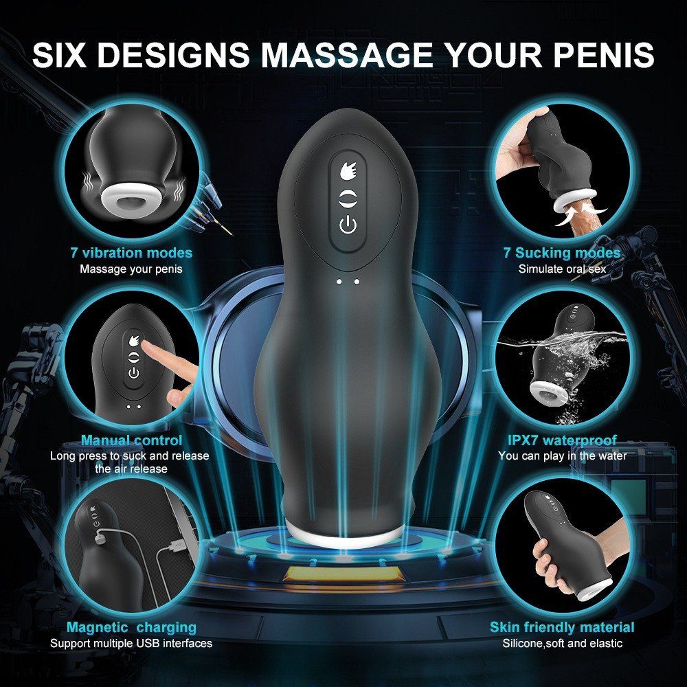 3D Penis Stimulator Taschenmuschi Masturbator 7 Saug/Rotationsmodi, Masturbator Blau autolock mit Automatischer Pussy Sexspielzeug Elektrischer
