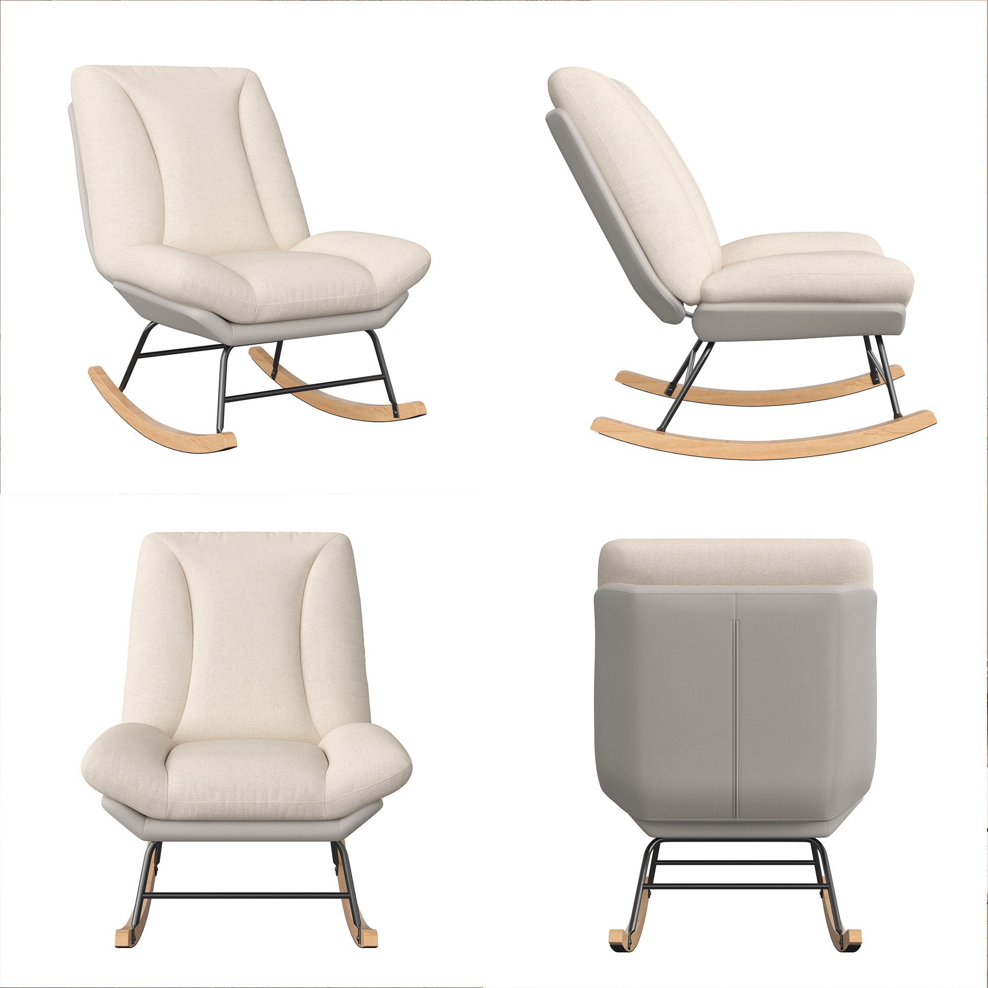 BELUPAI Schaukelstuhl Relaxsessel Schaukelsessel,mit Massivholz Füßen und Metallgestell (Set, 1 St), Verstellbarer Rückenleh Nenneigung,Beige-B
