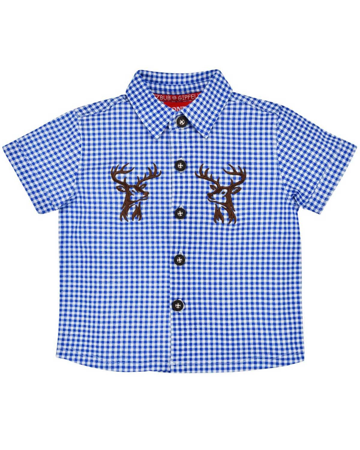T-Shirt Hemd 'Hirsch' 91720, Blau Weiß kariert