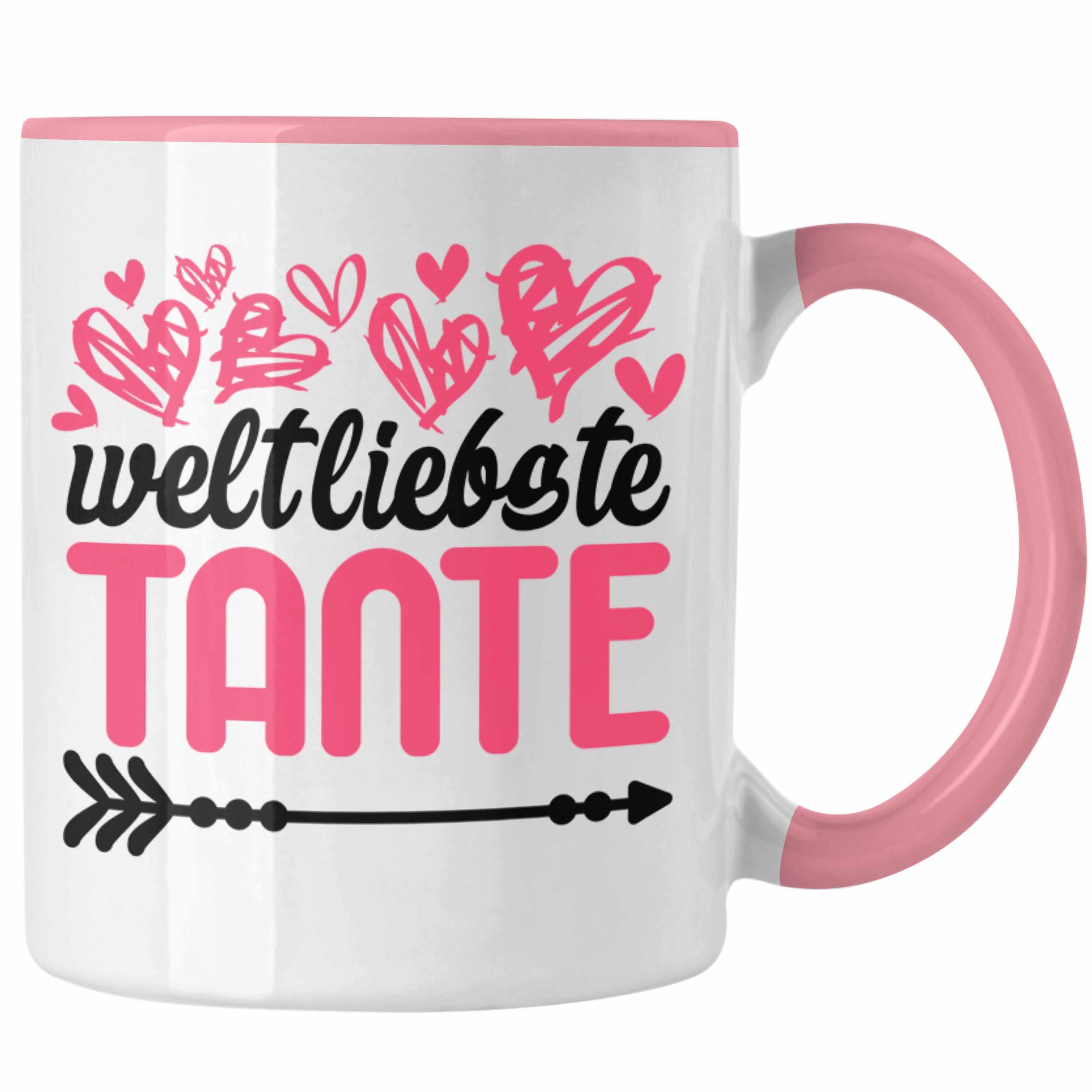 Trendation Tasse Trendation - Beste Tante der Welt Geschenk Tasse mit Spruch Kaffeetasse für Weltliebste Tante Rosa
