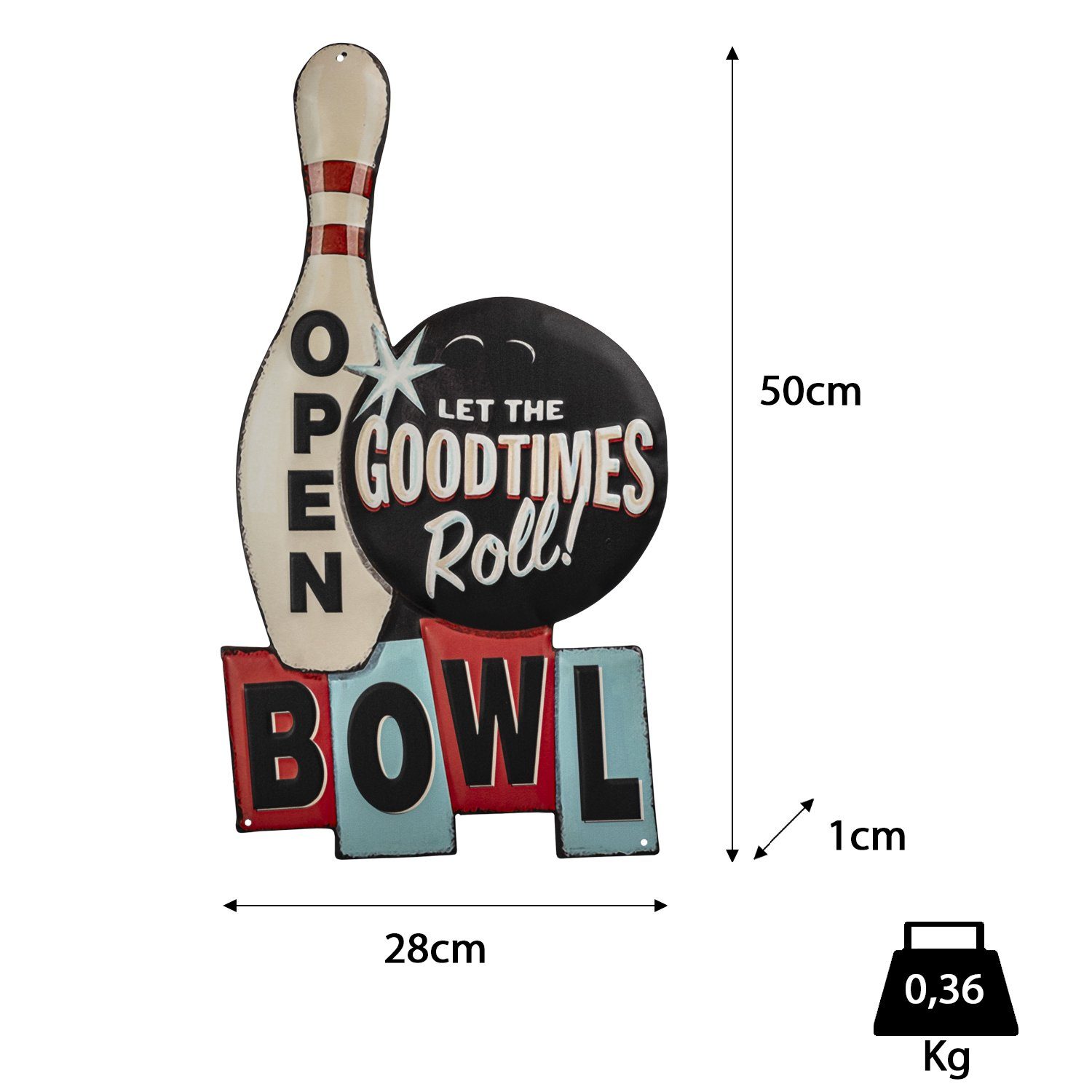 Moritz Metallschild Open Offen Bowling Pin Kugel Kegel, Vintage Retro Deko Schild Metallschild Wandbild Schild