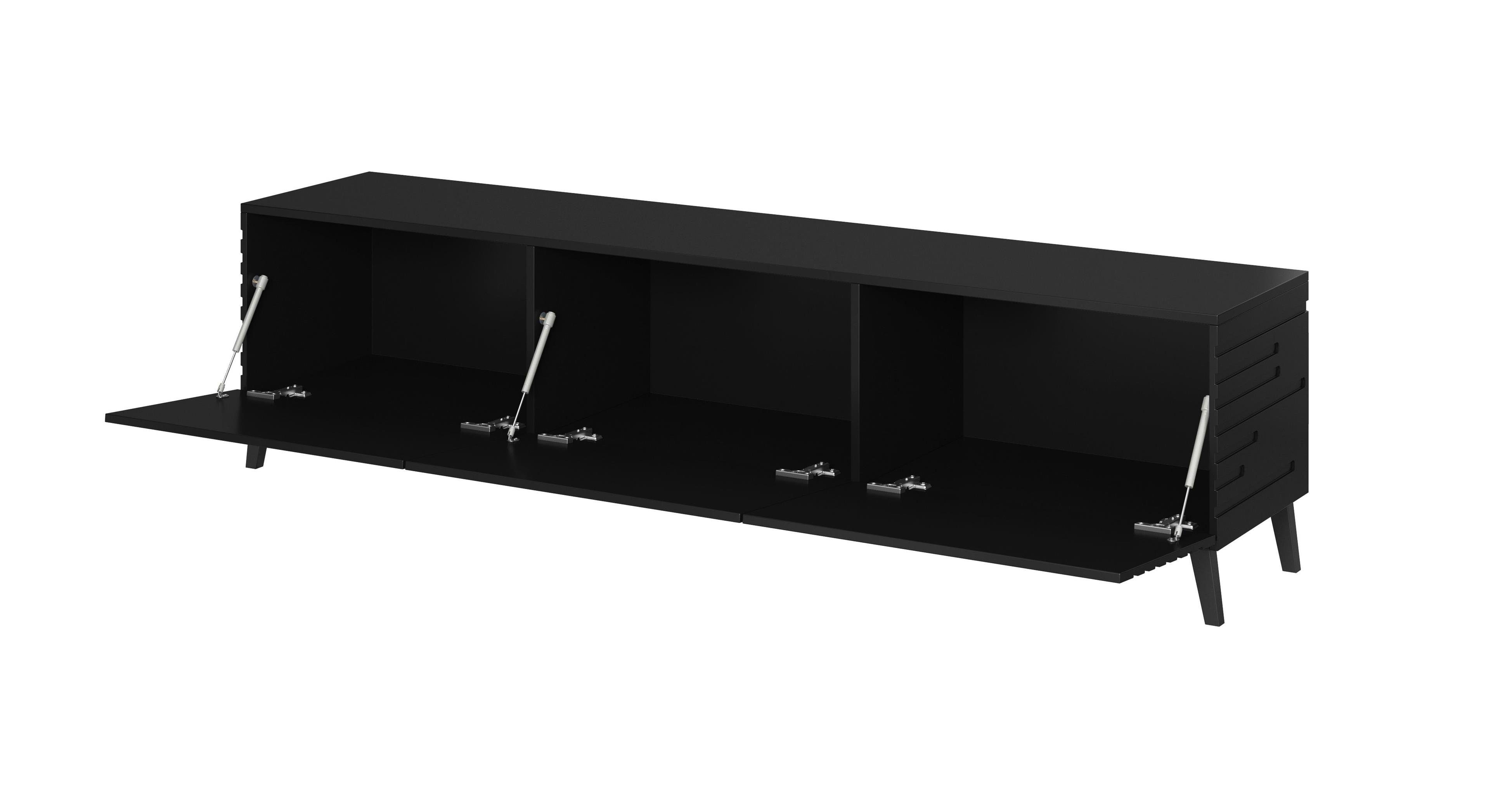 Schwarz gefrästen dekorativen x Maße: Fronten cm Furnix NEVILLA TV-Schrank x B186 Fernsehschrank T40 H48 mit