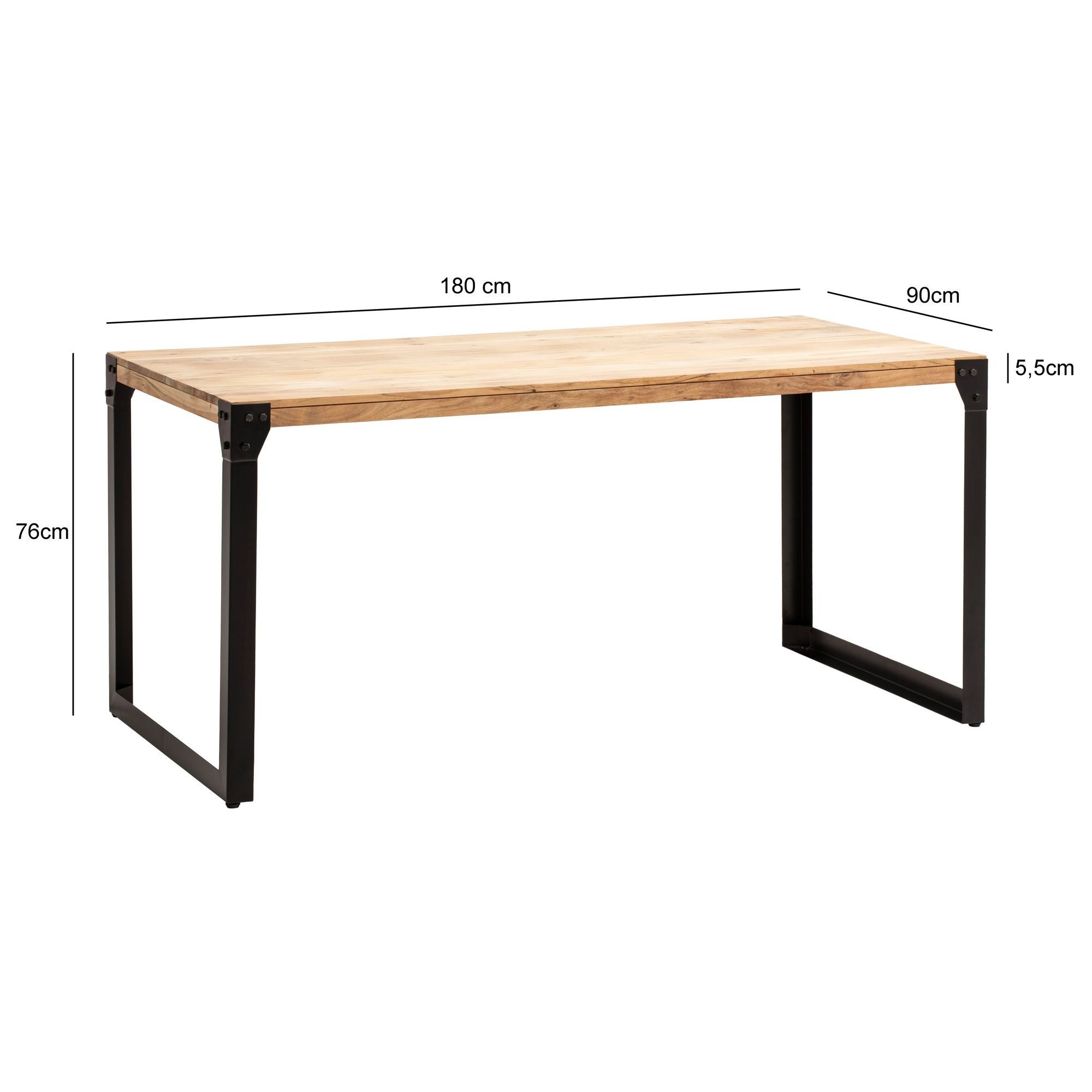 FINEBUY Esstisch FB60607 180cm rechteckig Akazie Massivholz Esszimmertisch Industrial (Holztisch Esszimmer Modern, Esszimmertisch Groß), Akazie Massivholz Rechteckig, 180x90x76 cm, Modern