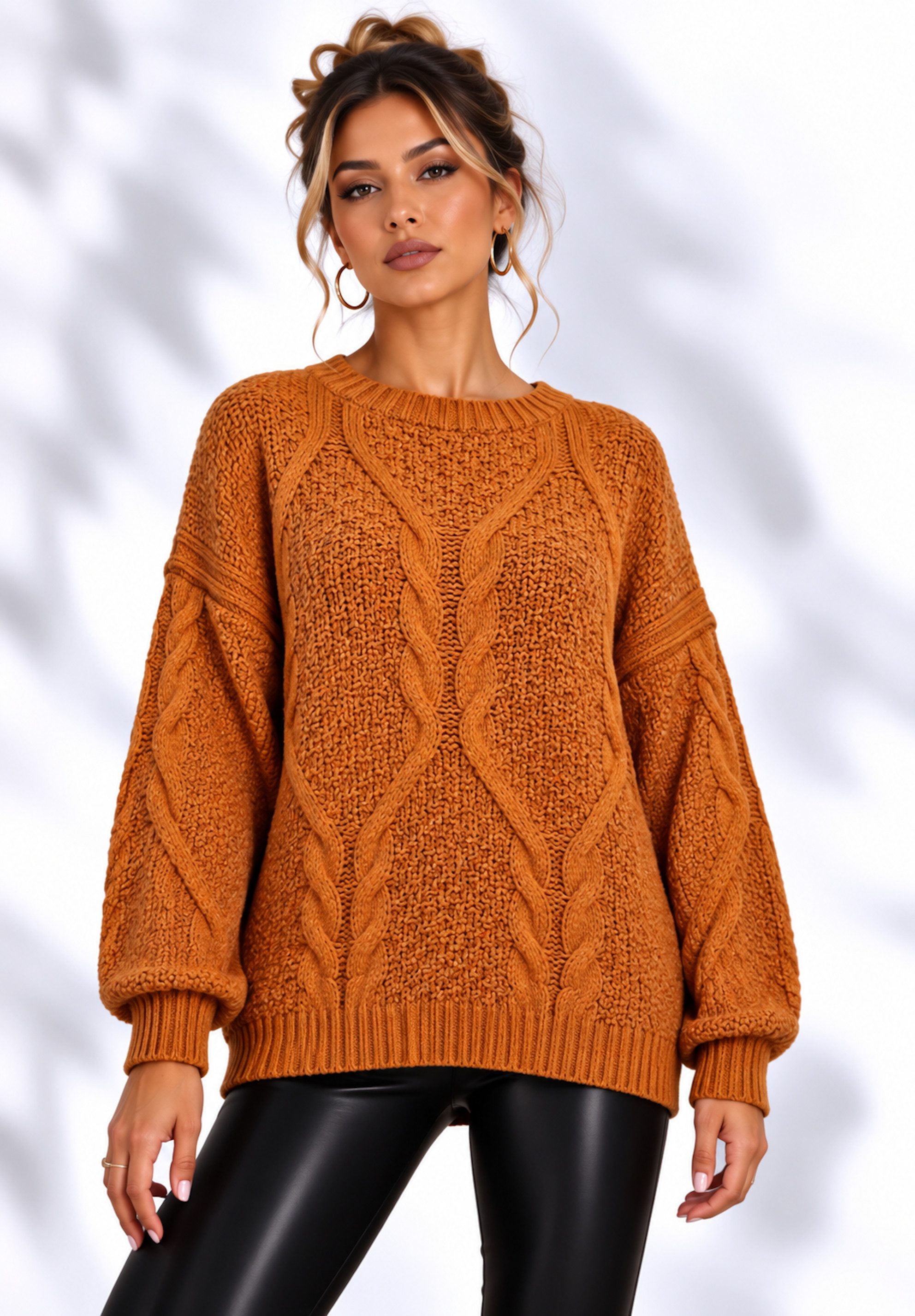 Worldclassca Longpullover WORLDCLASSCA Oversize Strickpulllover Lang Zopf Muster Dick Winter Neue Kollektion - Stilvolle und gemütliche Strickmode für Damen
