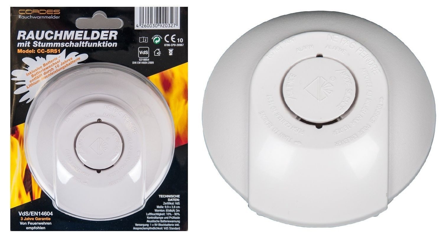 CORDES Cordes Rauchmelder CC-5RS1 Rauchwarnmelder Vds geprüft Feuermelder 10 CO-Melder