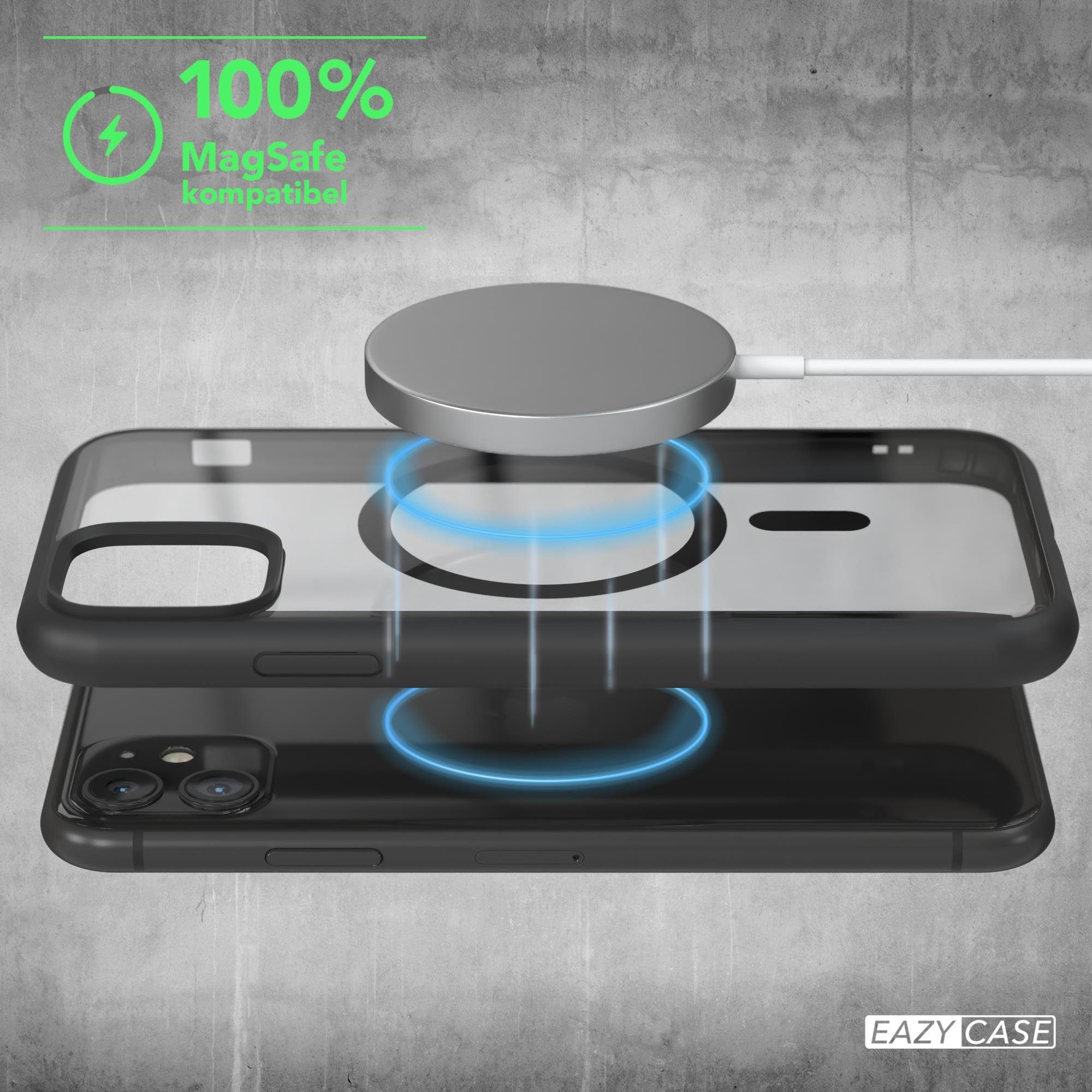 EAZY CASE Handyhülle Transparente Hülle mit MagSafe für iPhone 11 6,1 Zoll, Qi Charging kompatibel, Silicon Case, Slimcover Displayschutz, Schwarz
