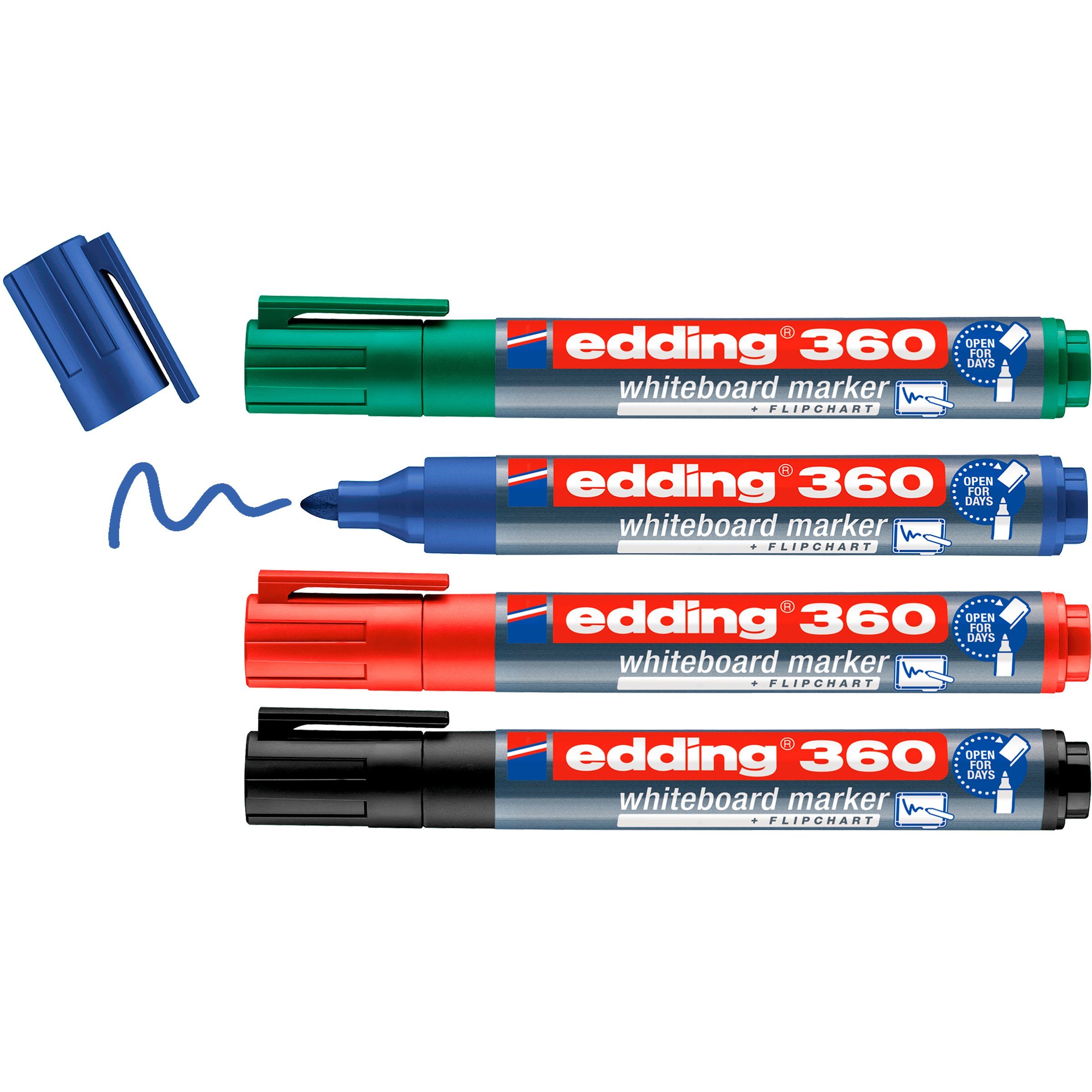 edding Marker 360 Whiteboard Marker Rundspitze, 1,5 mm-3 mm 4er-Set | Whiteboardmarker
