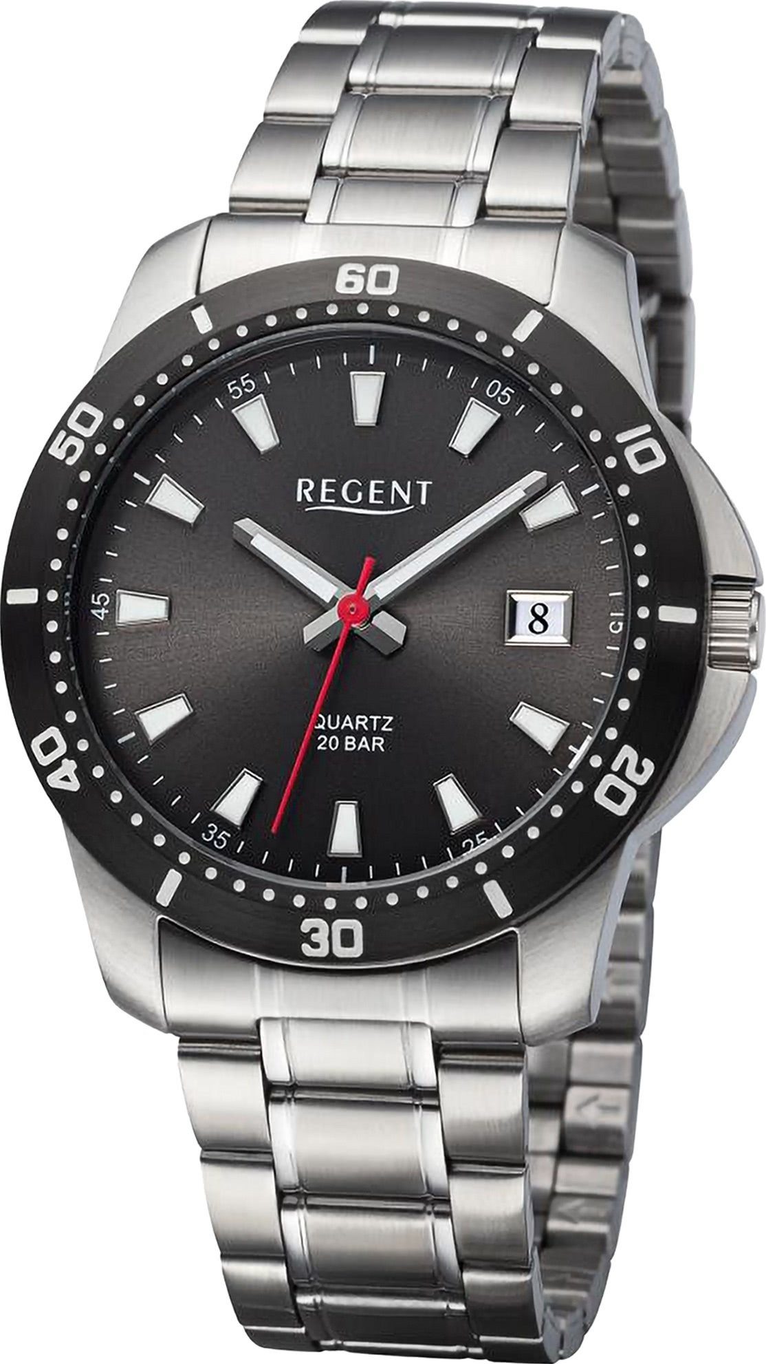 Regent Quarzuhr Regent Herren Armbanduhr Analog, Herren Armbanduhr rund, extra groß (ca. 40mm), Metallarmband | Quarzuhren