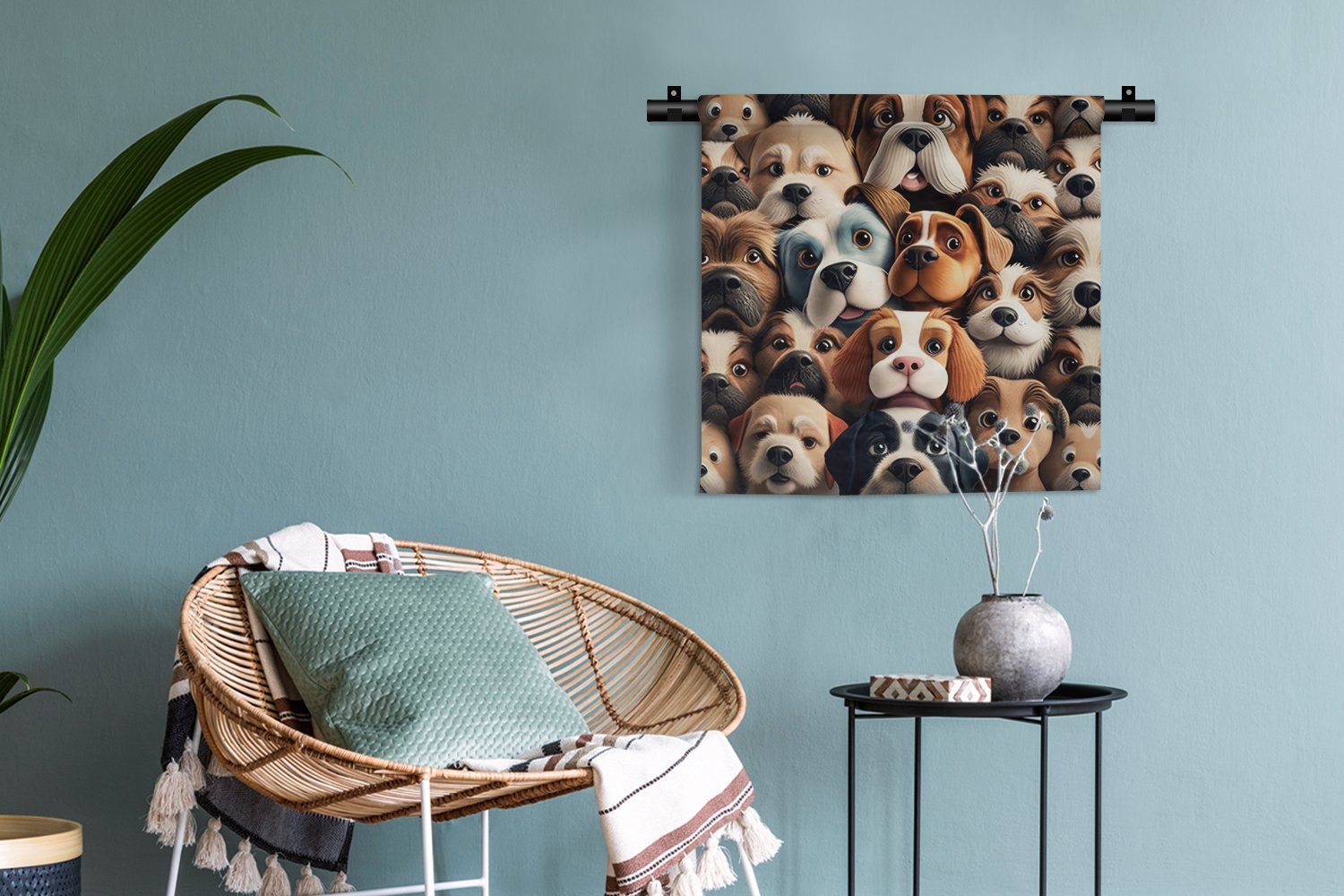 Wandbehang, - Kleid, - Schlafzimmer, Mädchen Hund für Wohnzimmer, Kinderzimmer Braun - - Wanddekoobjekt MuchoWow Tiere Junge, Wanddeko Muster -