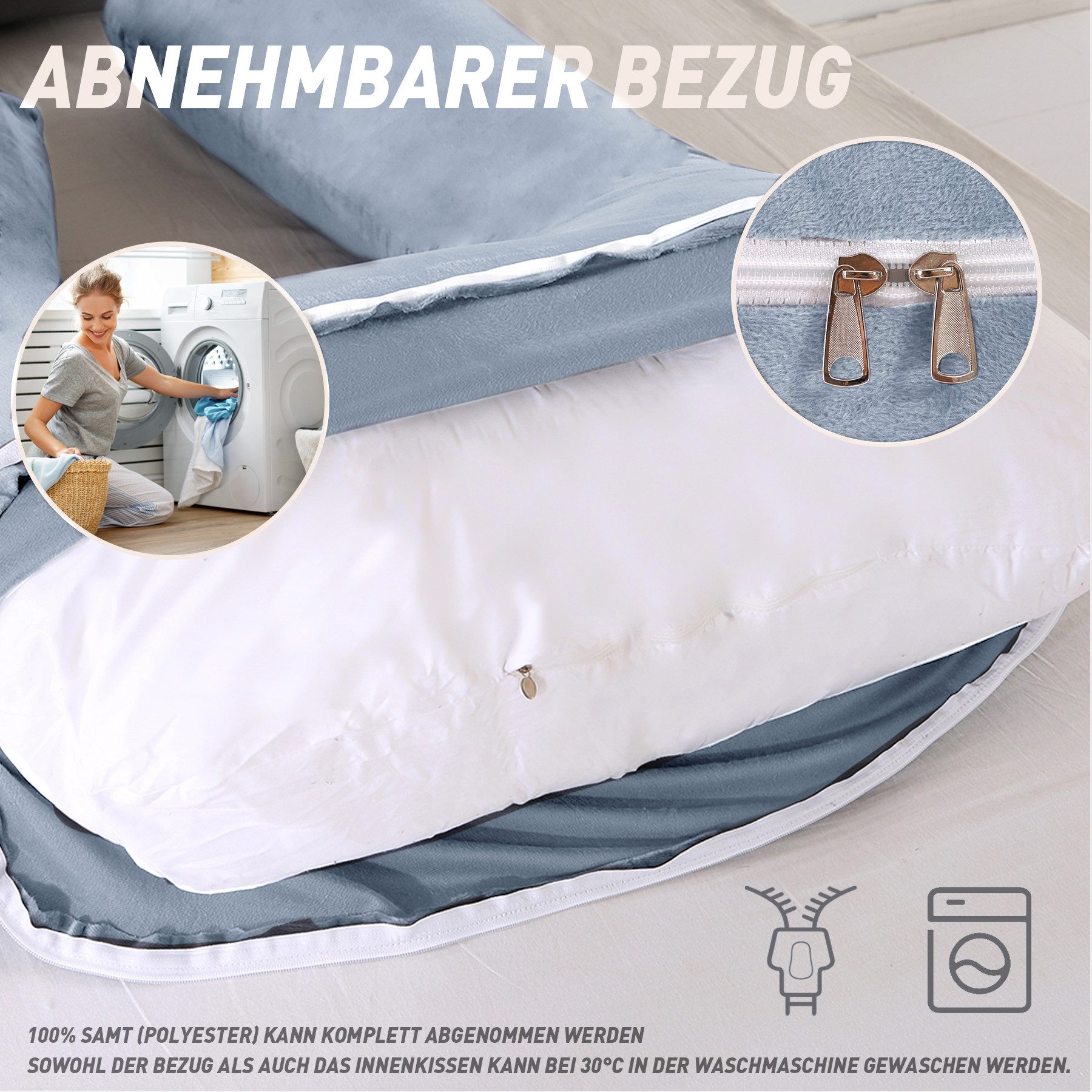 CALIYO Seitenschläferkissen Stillkissen, J-förmiges Schwangerschaftskissen zum Schlafen, Seitenkissen, Seitenschläferkissen ergonomisch geformt – Bild 5 von 5