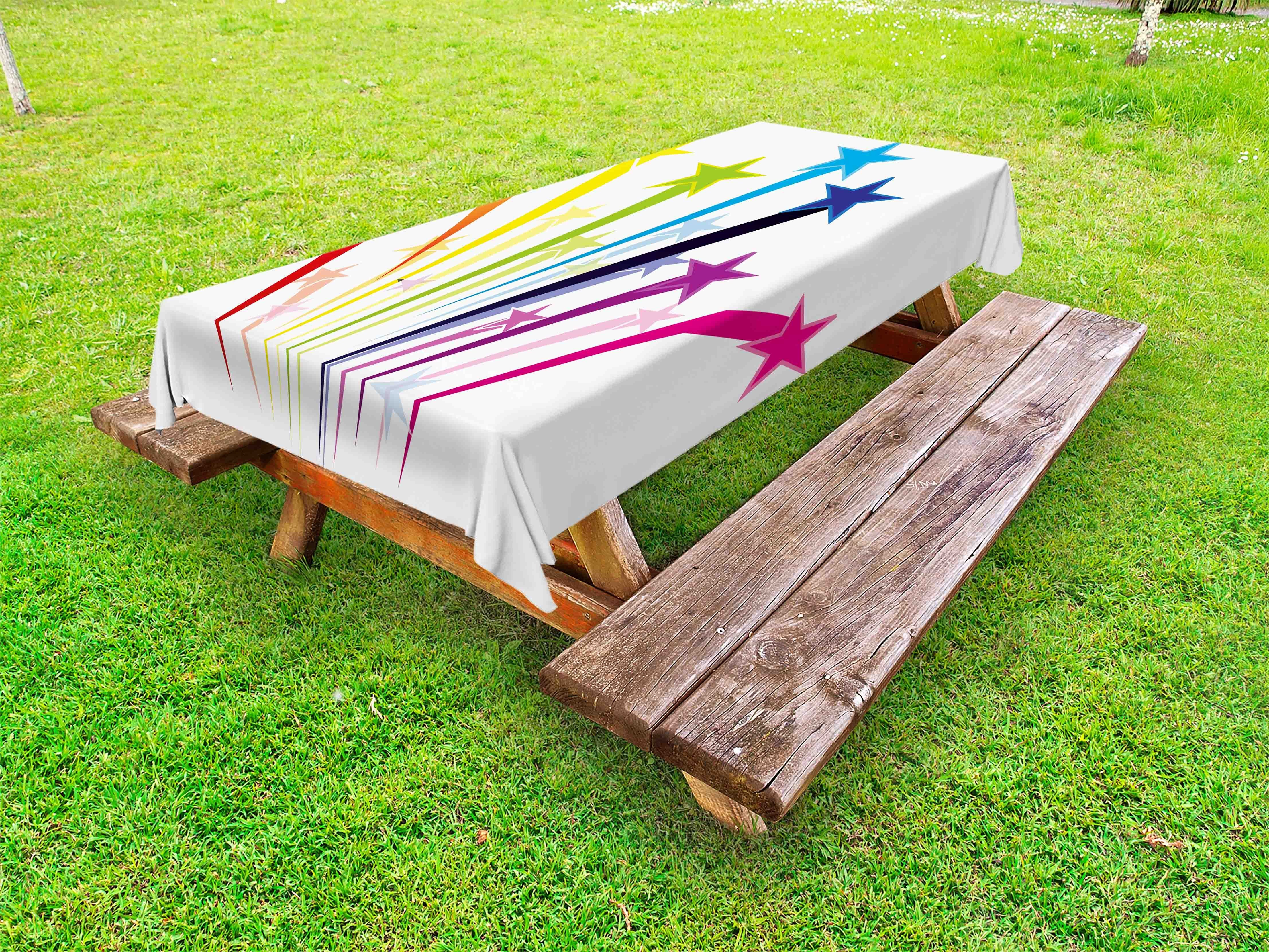 Regenbogen-Shooting Abakuhaus Stars Bunt dekorative Tischdecke Picknick-Tischdecke, waschbare