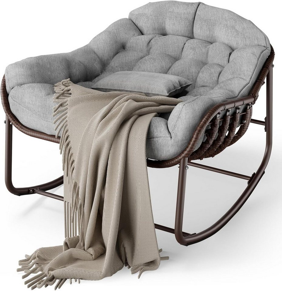 GarveeMore Schaukelstuhl mit Gepolstertem Kissen,Ei-Schaukelstuhl für Wohnzimmer,Garten, Outdoor Patio Überdimensionierter Papasan-Schaukelstuhl,Pflegeleicht