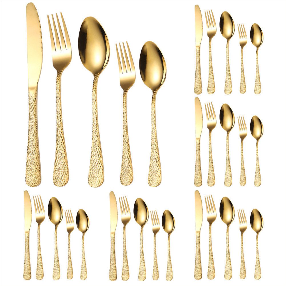 KingLux Besteck-Set 30teilig Besteck Set 6 Personen Hammered glänzend Spülmaschinenfest (30-tlg), 6 Personen, edelstahl