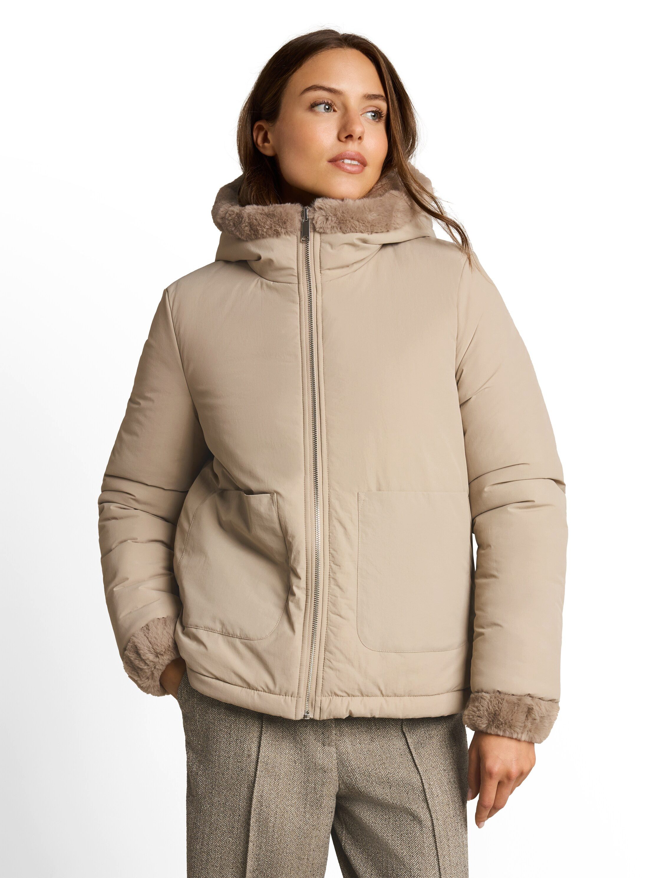 TOM TAILOR Wendejacke Regular beidseitig tragbar / Fleece mit Kapuze / Winterjacke