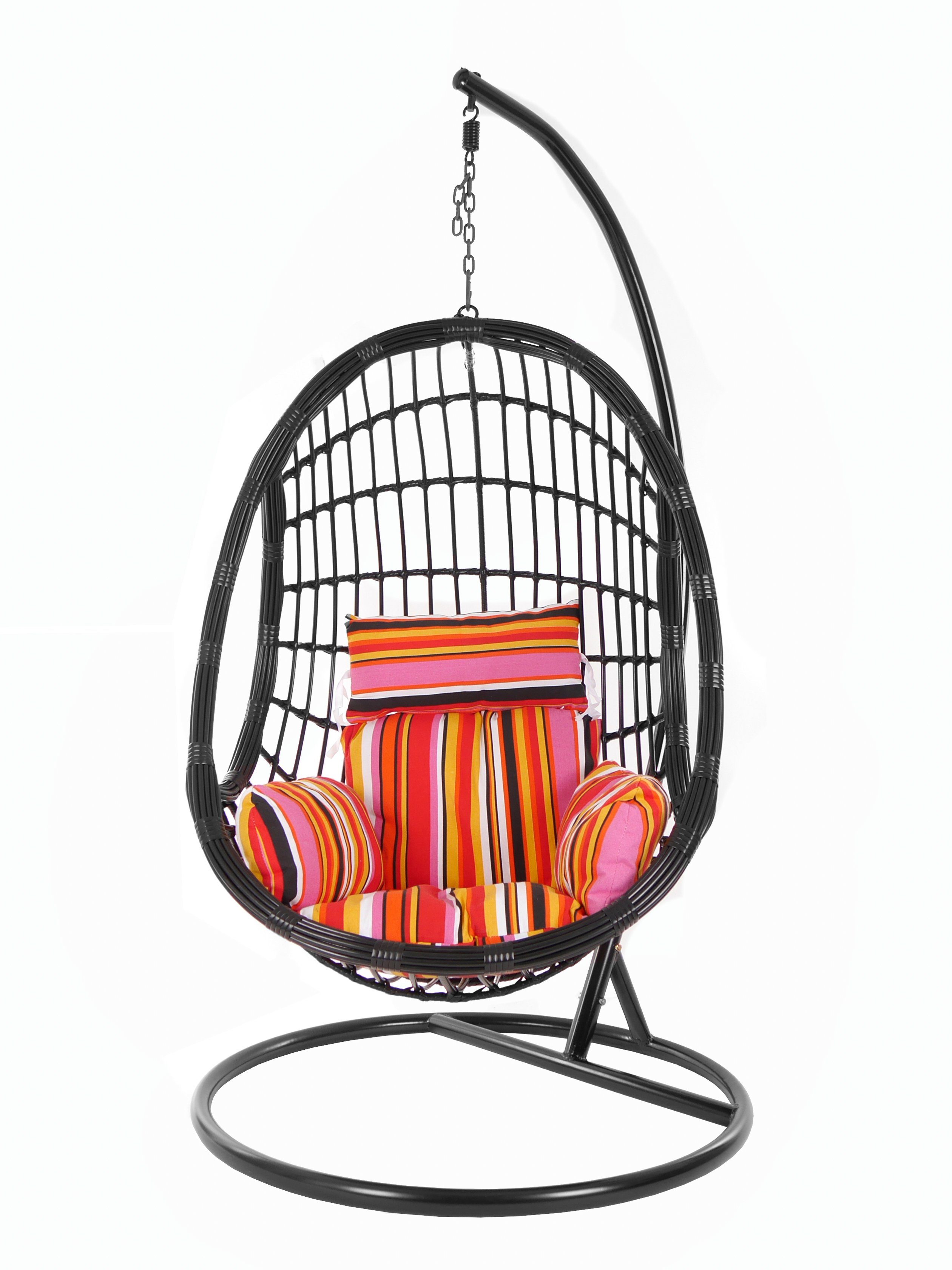PALMANOVA Loungemöbel, und Schwarz, Kissen, gestreift lollipop) Gestell Swing Muster Hängesessel mit Schwebesessel, KIDEO Hängesessel Chair, bunt (3450 black,