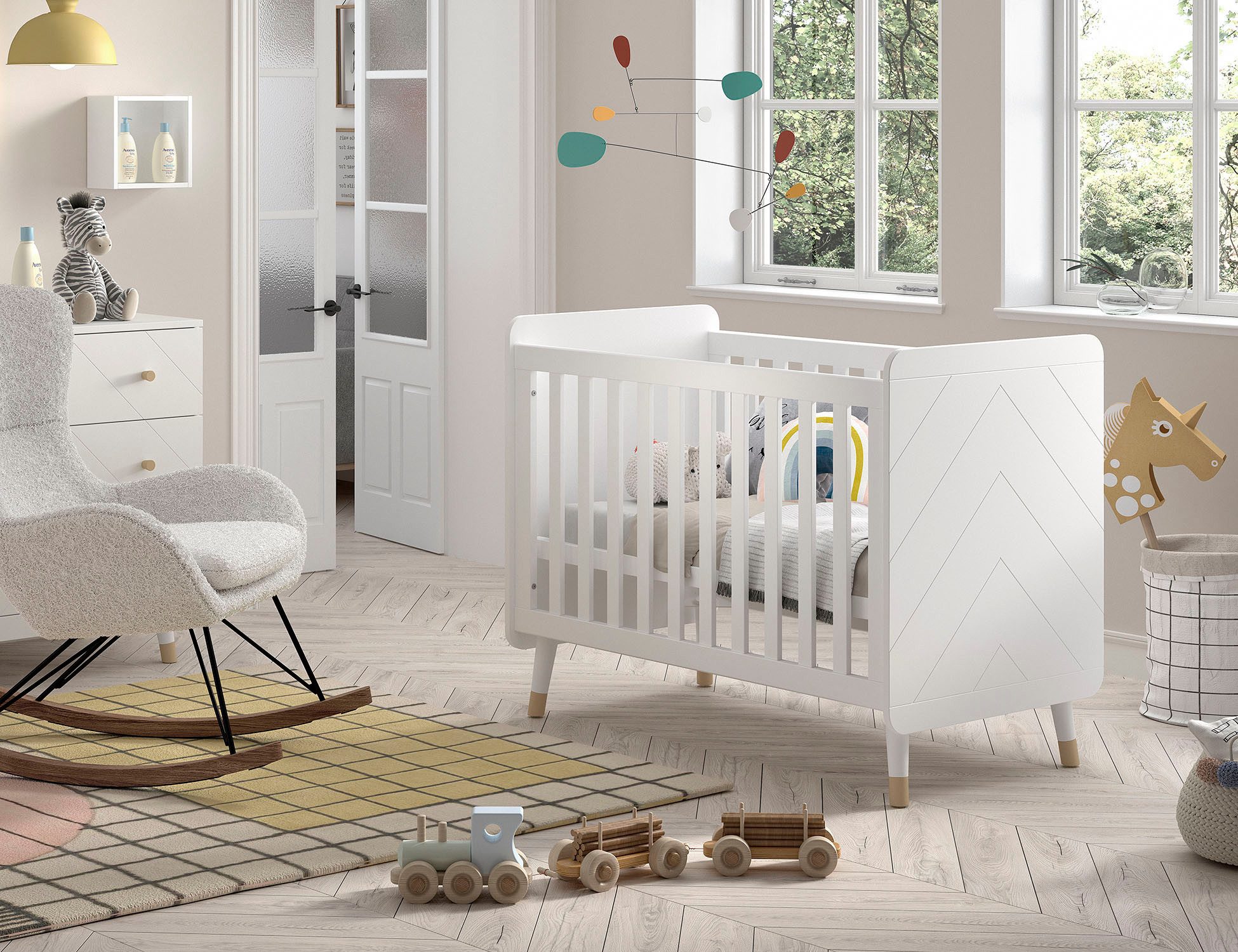 Vipack Kinderbett Billy, Babybett 60/120 cm, 3-fach verstellbarer Lattenrost (B/H/T ca. 123,6x96x68cm, hochwertig verarbeitet, moderne Optik), Ausf. MDF lackiert, wahlweise 3 Farben