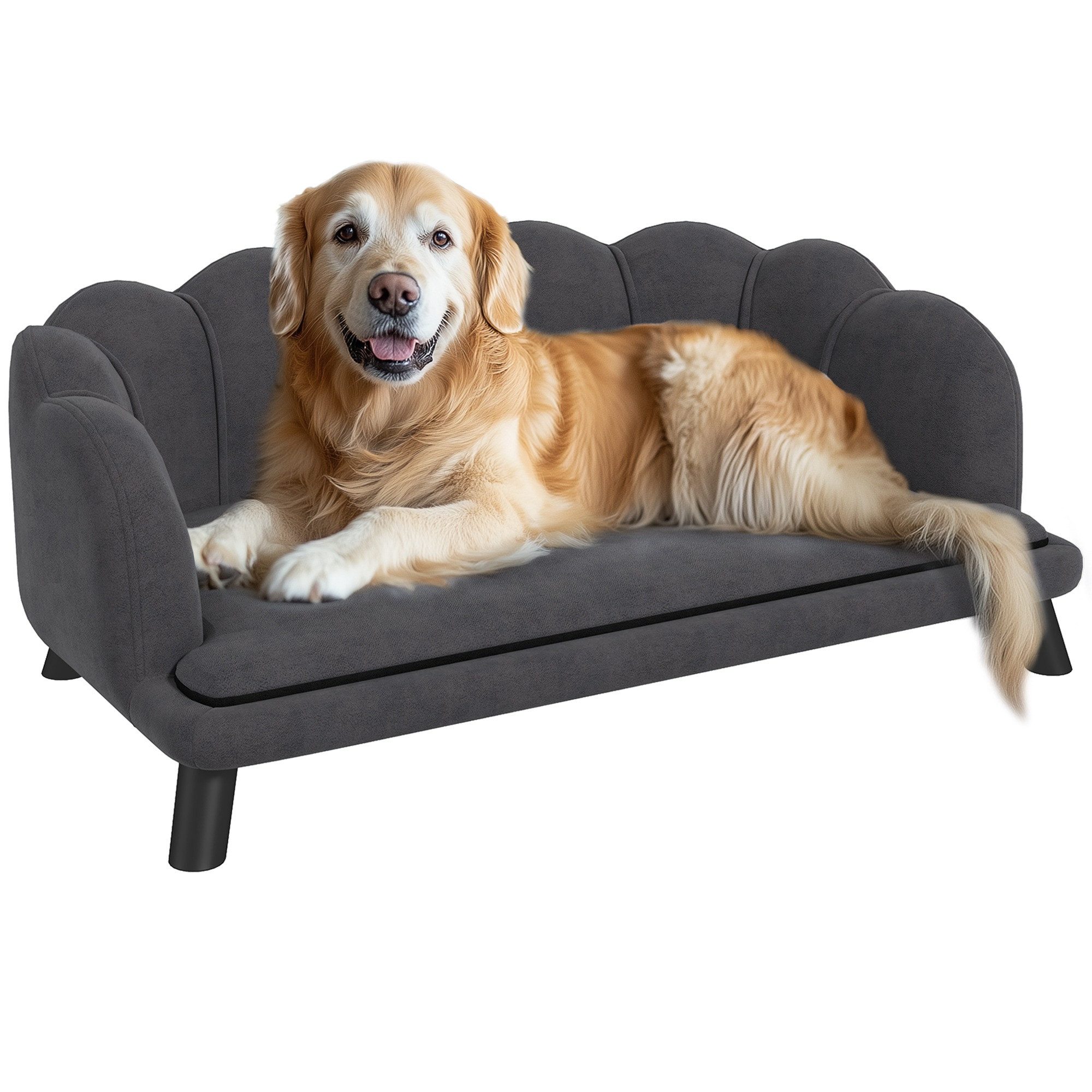 PawHut Tierbett Hundesofa Hundecouch mit Waschbarer Bezug, Katzensofa, Polyester, Dunkelgrau 98,5 x 60,5 x 35,5 cm – Bild 2 von 5