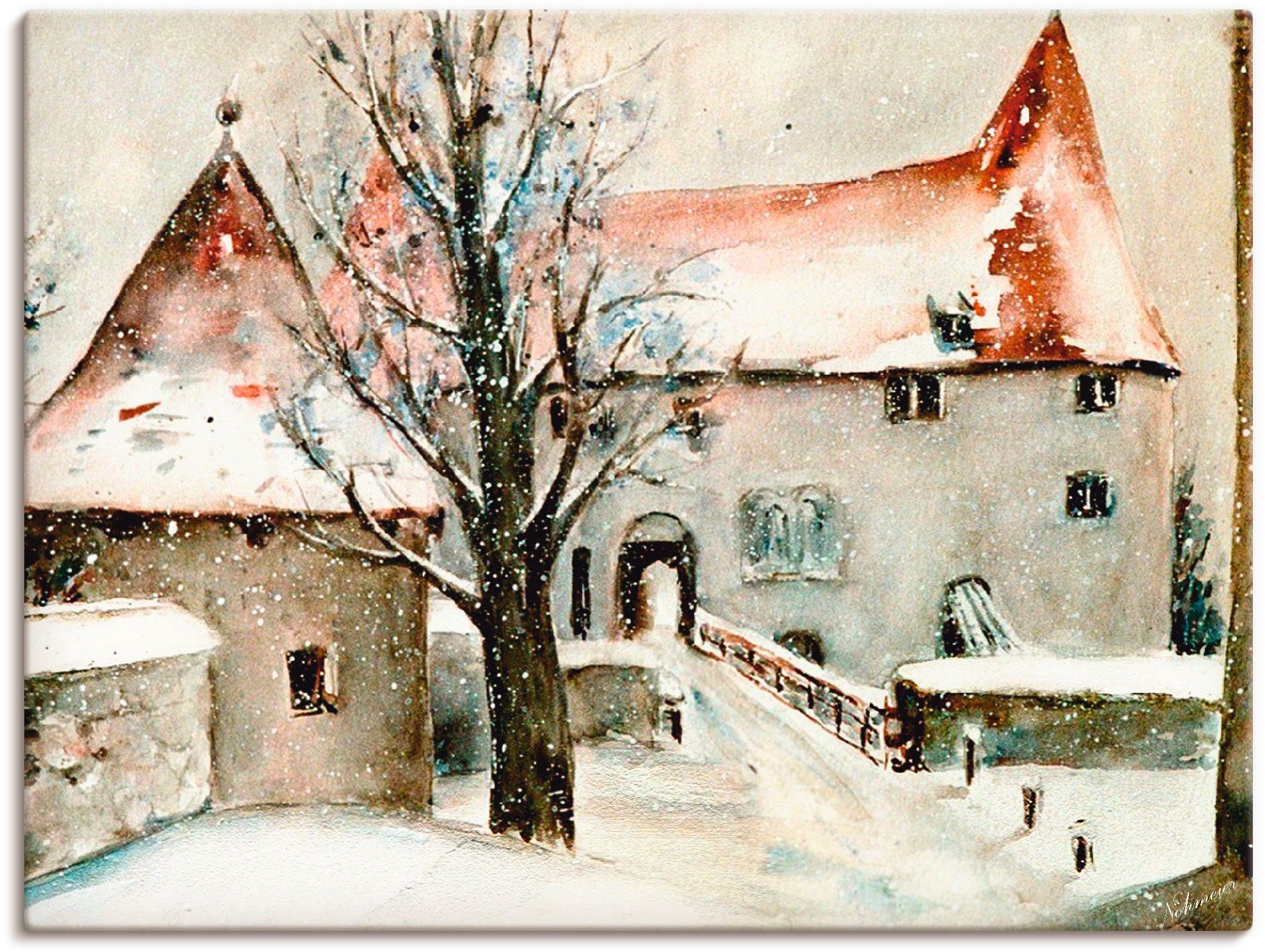 Artland Leinwandbild Winter auf der Burg, Gebäude (1 St), auf Holzrahmen gespannt