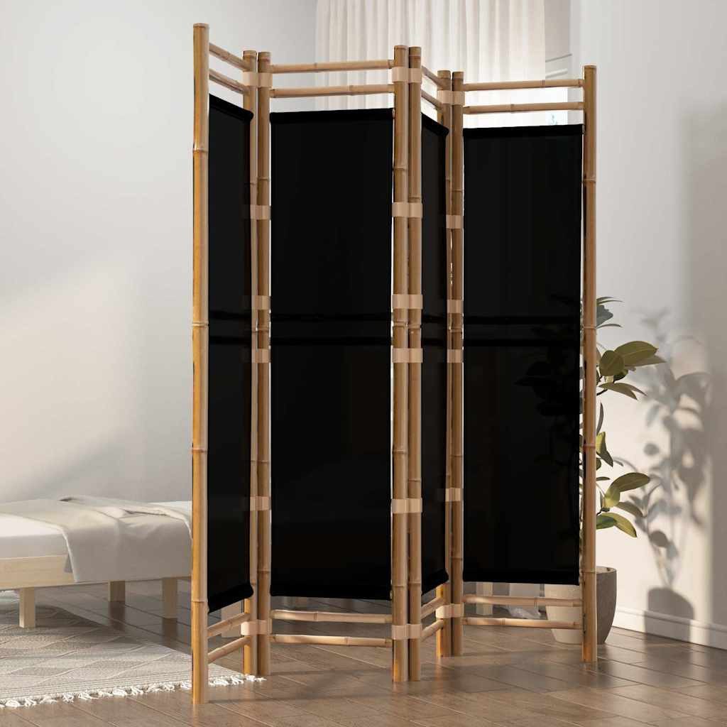 furnicato Raumteiler Bambus 160 x 180 cm Schwarz, 1-tlg., Klappbarer Paravent mit 4 Paneelen für deinen Balkon oder Garten