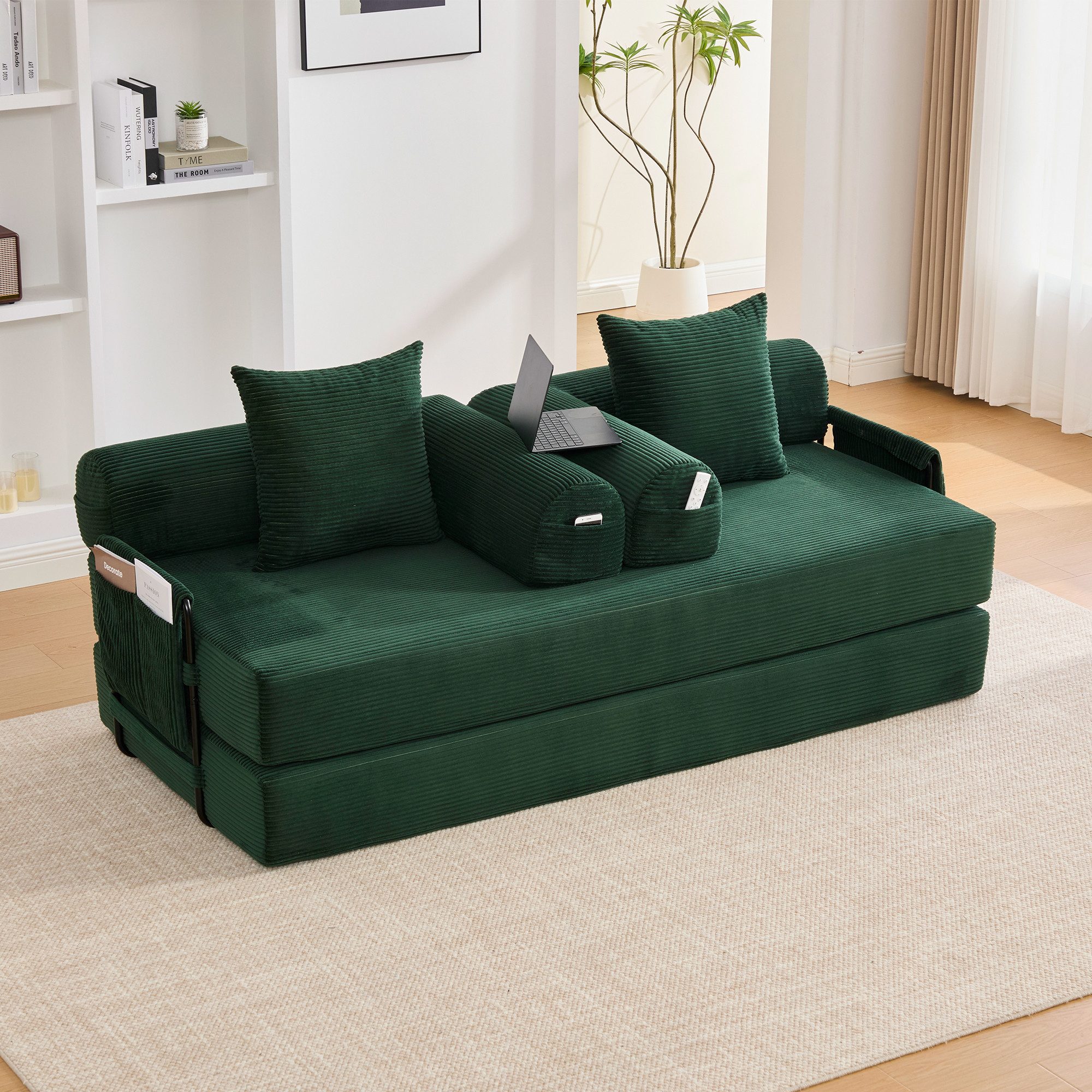 MODFU Sofa Faltbares Loungesofa mit robustem Metallrahmen, Stoffbezug, drei günstig online kaufen