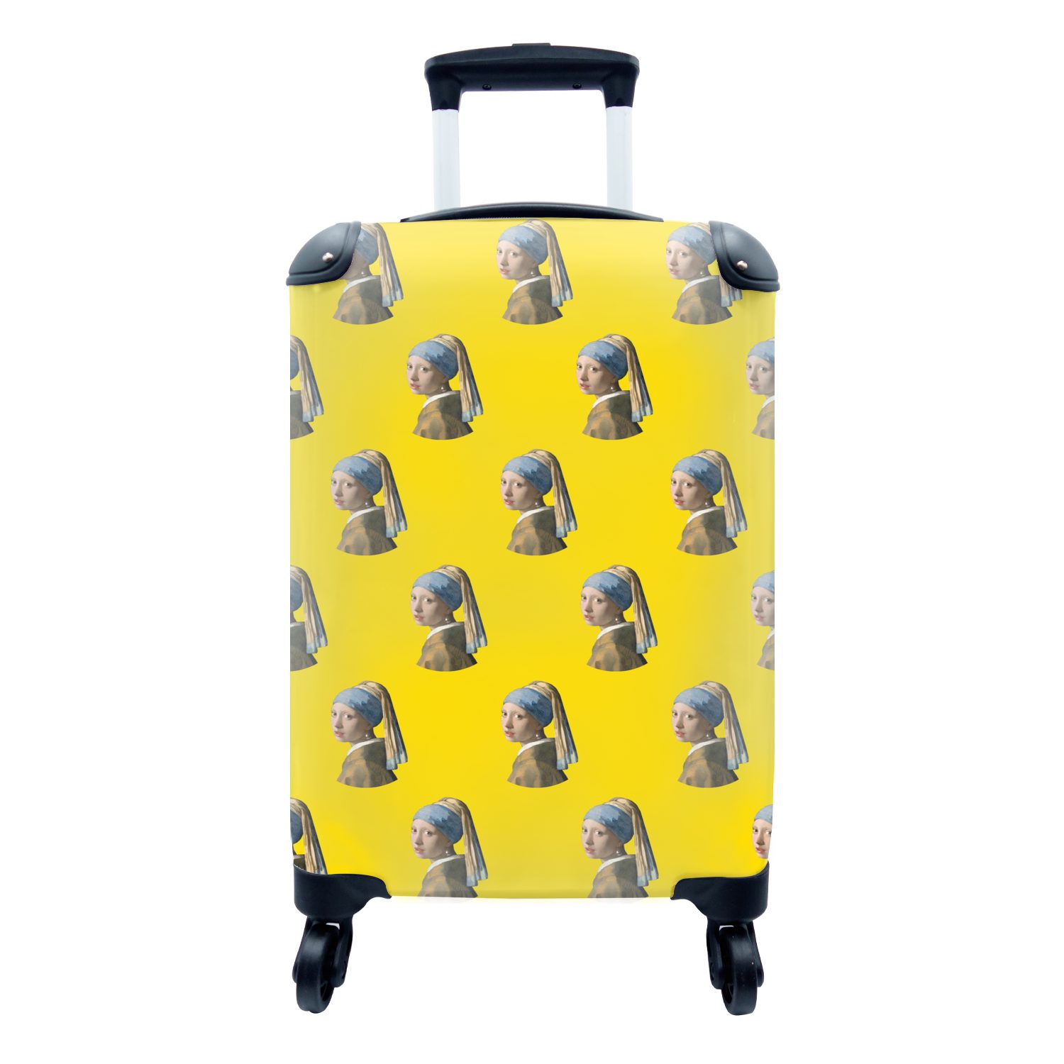 MuchoWow Handgepäckkoffer Mädchen mit dem Perlenohrring - Diagramm - Gelb, 4 Rollen, Reisetasche mit rollen, Handgepäck für Ferien, Trolley, Reisekoffer