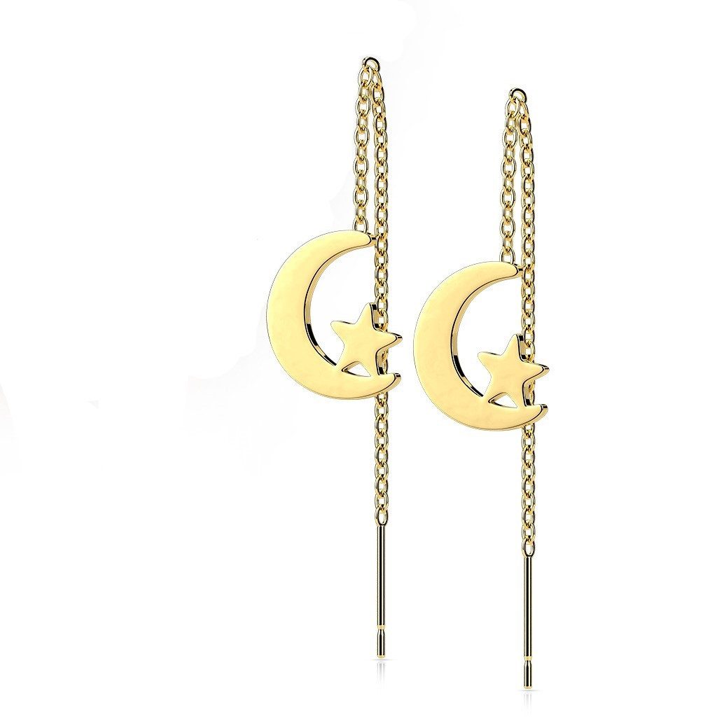 Ohrstecker-Set Ohrhänger Mond und Stern aus Edelstahl Damen Gold