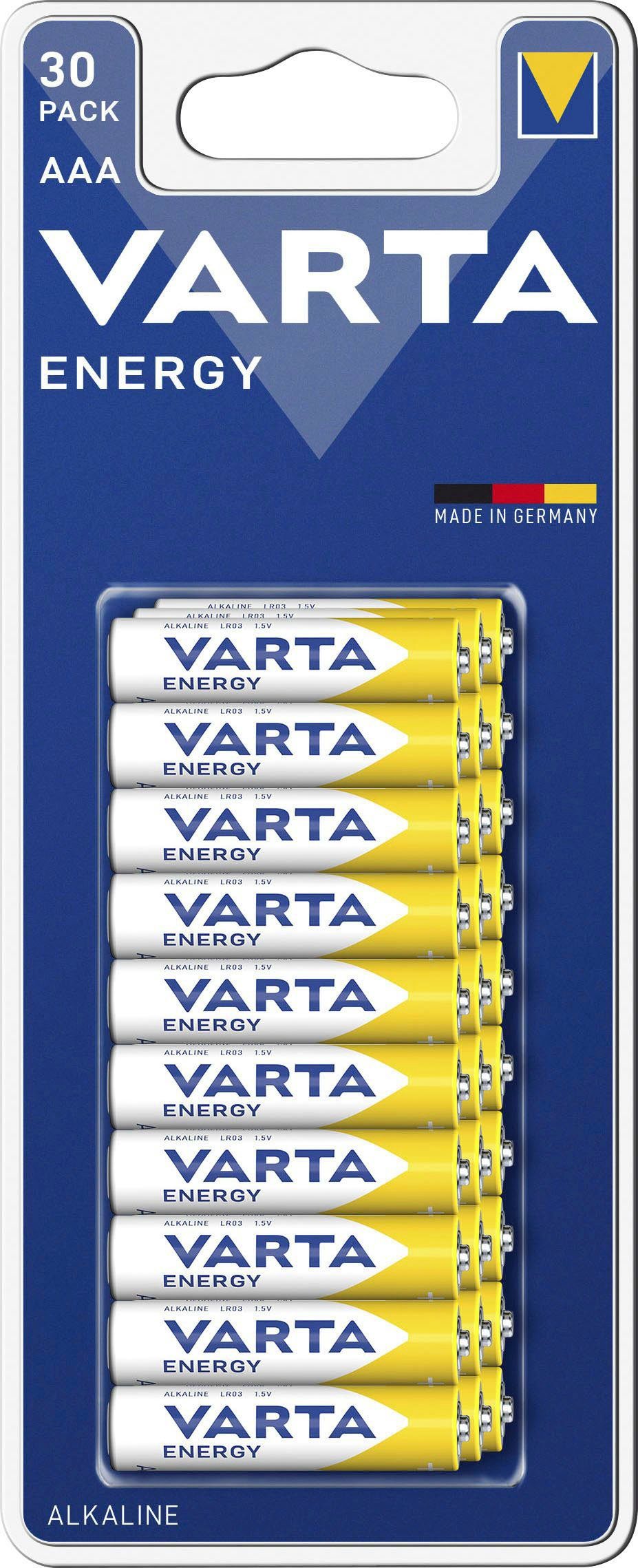 VARTA 30 er Pack ENERGY AAA Micro Batterie Set, made in Germany Batterie, LR03 (30 St), bis zu 5 Jahren lagerfähig!