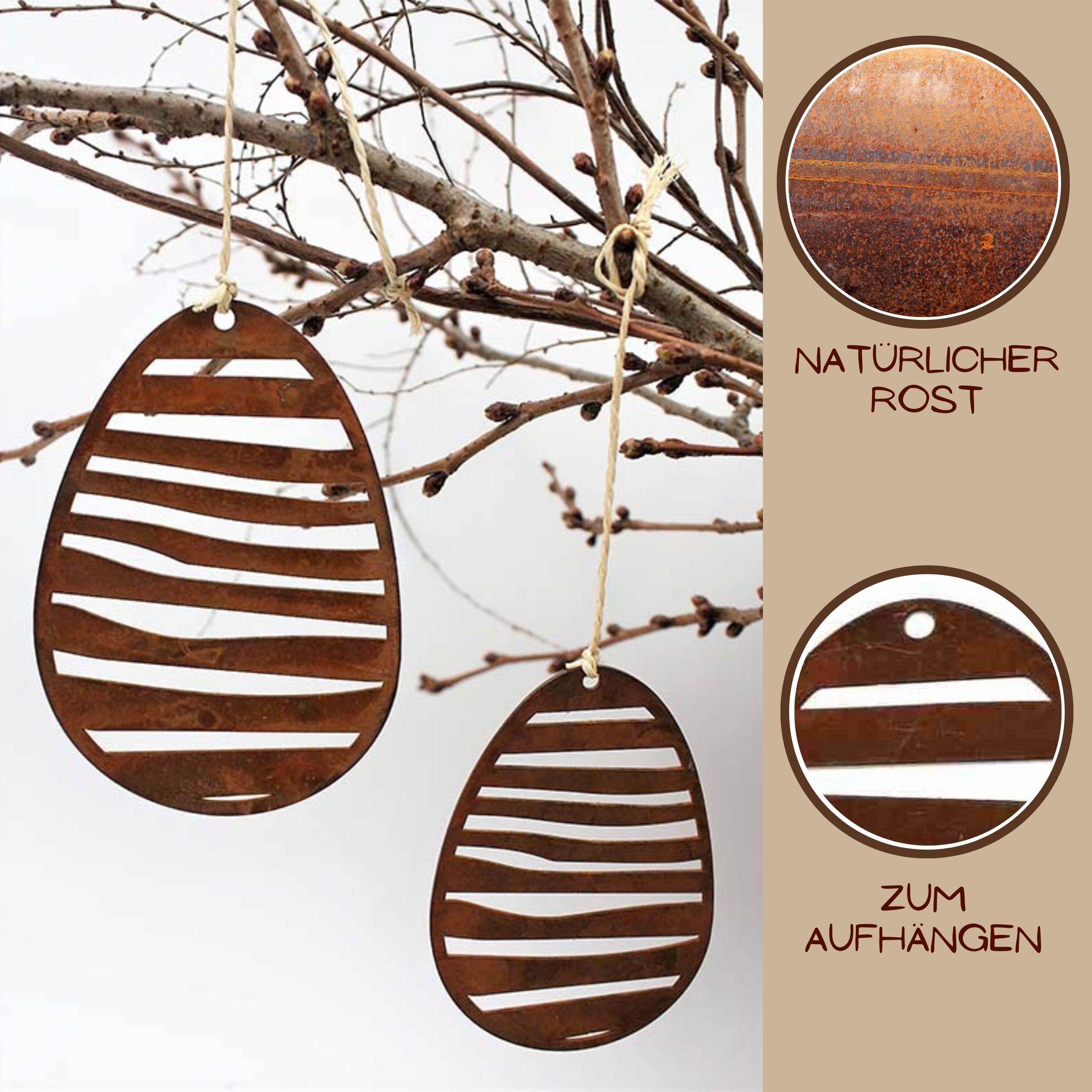 Rostikal Osterei Metall Hängedeko Ostereier Deko (2tlg), echter Rost
