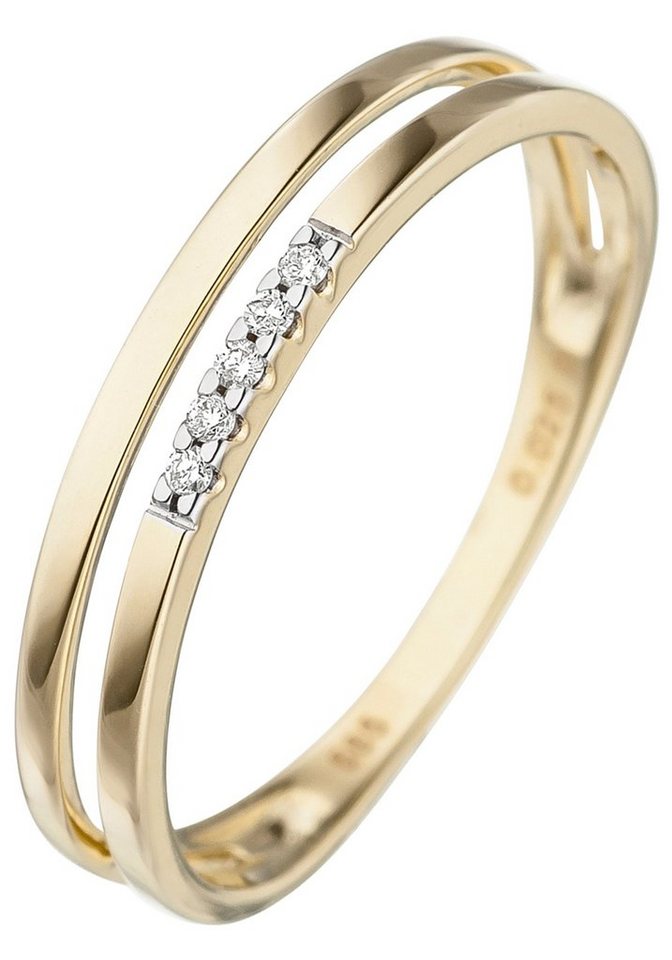 JOBO Diamantring, 585 Gold mit 5 Diamanten, Besetzt mit 5 Diamanten im  Brillantschliff