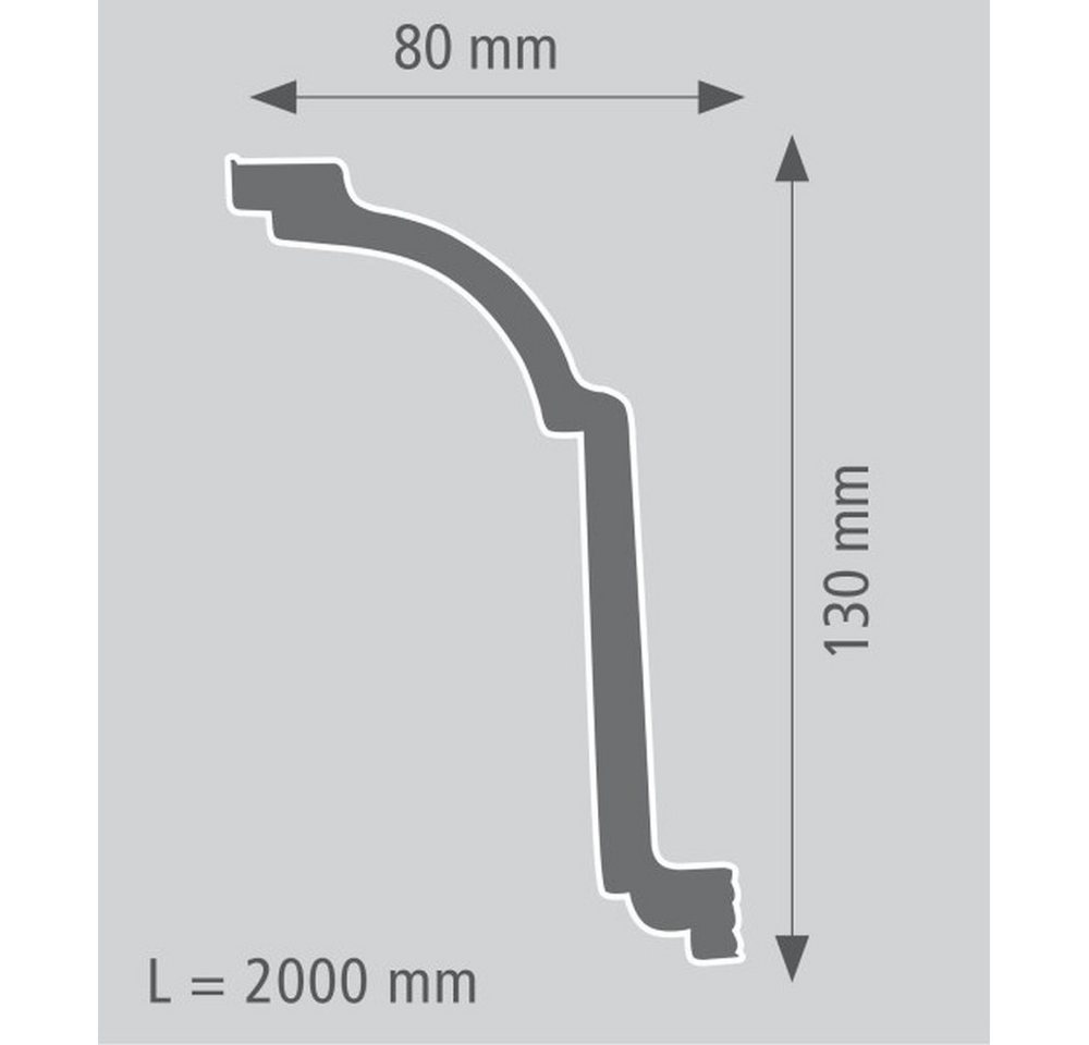 Thumbnail - PROVISTON Stuckleiste Polystyrol, 80 x 130 x 2000 mm, Weiß, Deckenleiste, Polystyrol